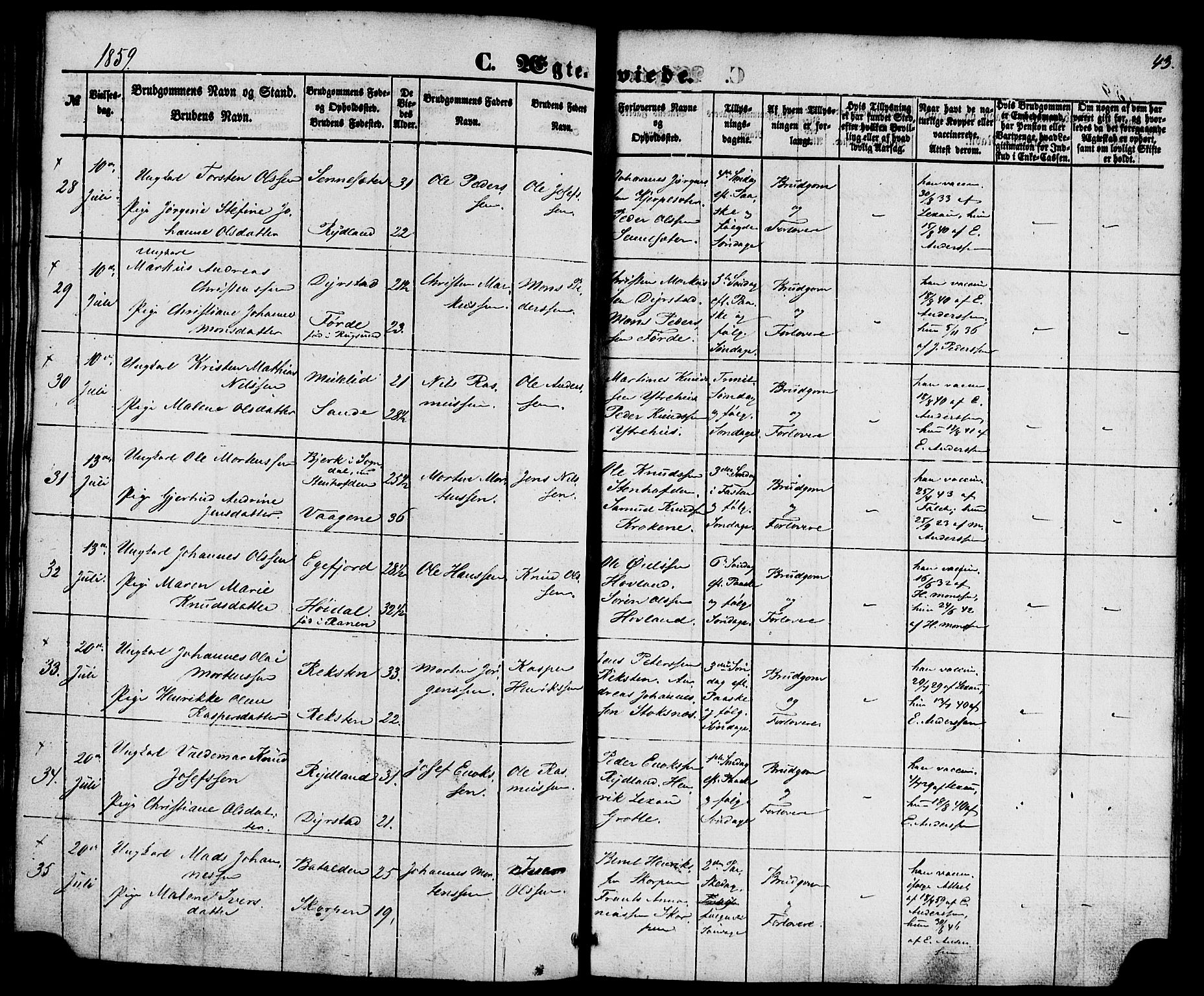 Kinn sokneprestembete, SAB/A-80801/H/Haa/Haaa/L0010: Parish register (official) no. A 10, 1852-1869, p. 43