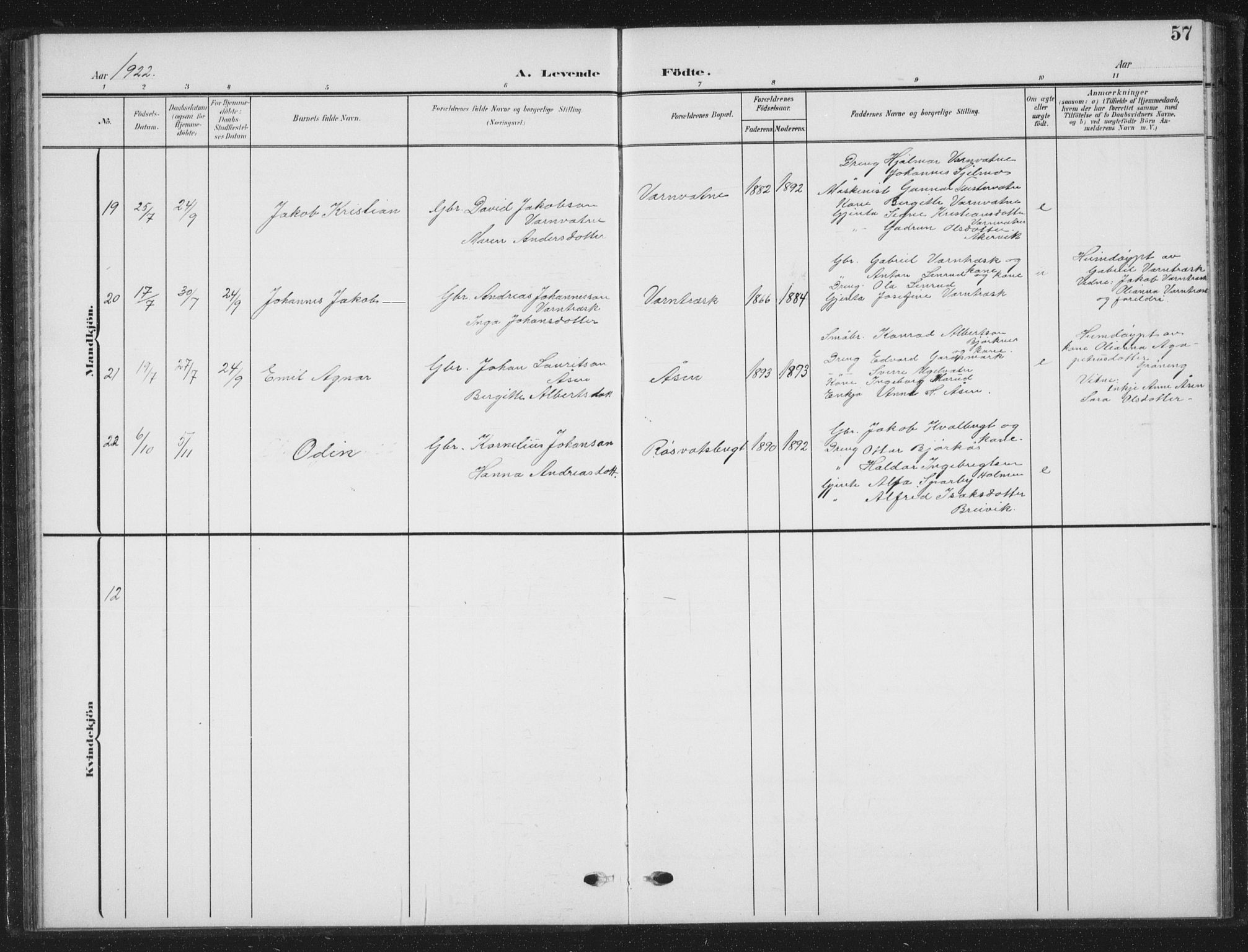 Ministerialprotokoller, klokkerbøker og fødselsregistre - Nordland, AV/SAT-A-1459/823/L0331: Parish register (copy) no. 823C03, 1905-1934, p. 57