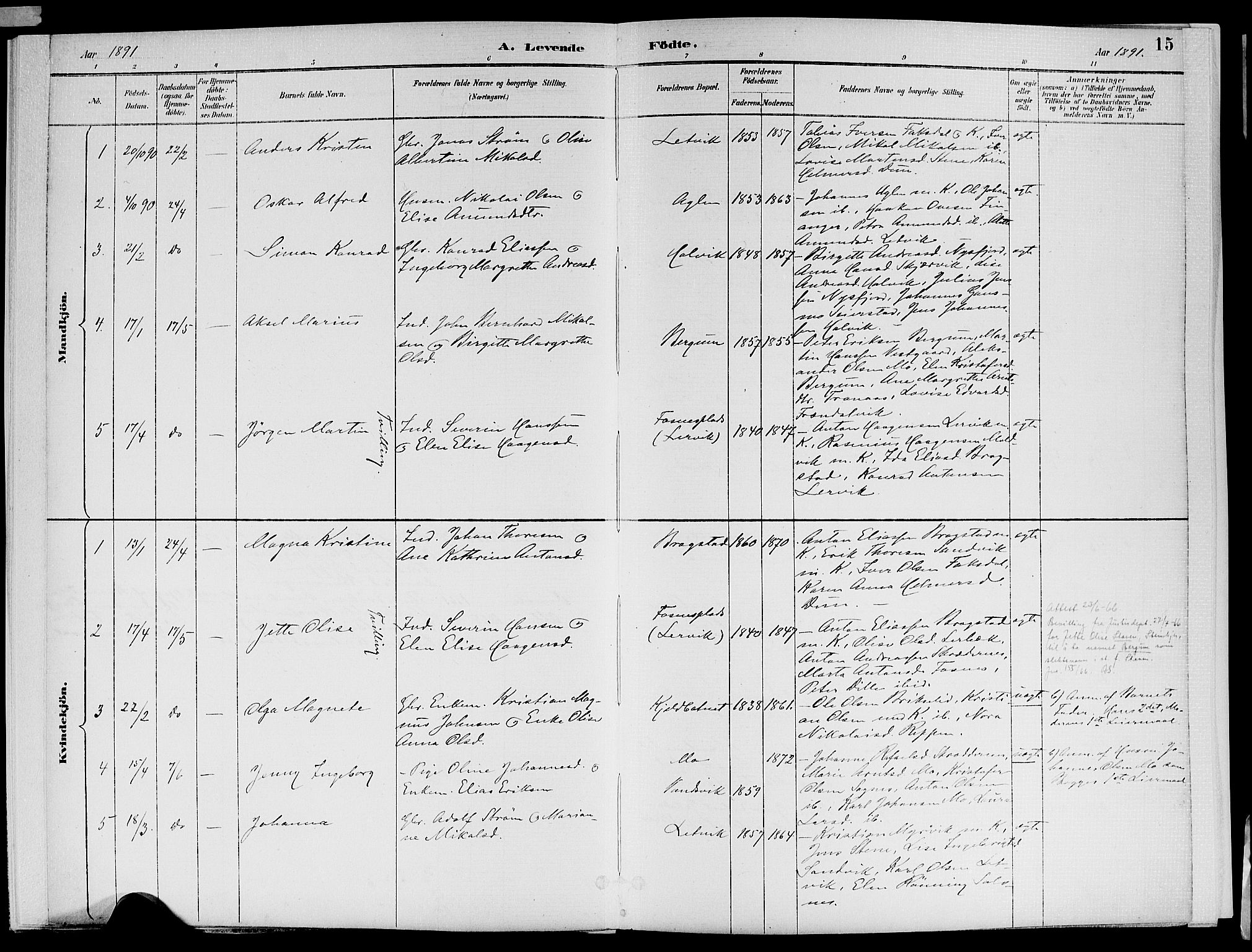 Ministerialprotokoller, klokkerbøker og fødselsregistre - Nord-Trøndelag, SAT/A-1458/773/L0617: Parish register (official) no. 773A08, 1887-1910, p. 15