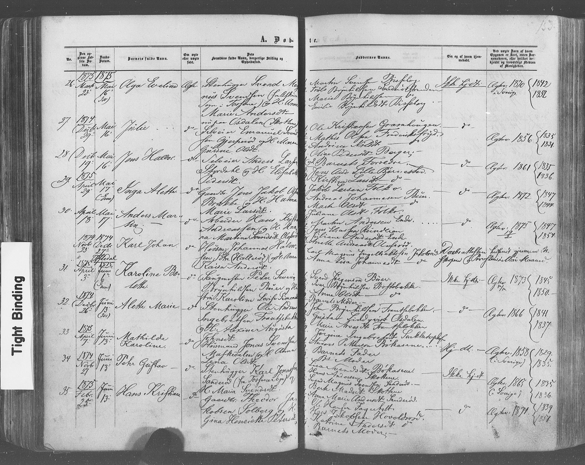 Idd prestekontor Kirkebøker, AV/SAO-A-10911/F/Fc/L0005: Parish register (official) no. III 5, 1861-1877, p. 153