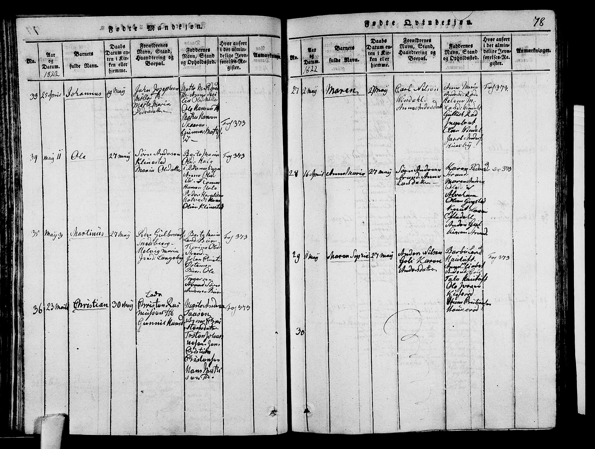 Sandar kirkebøker, SAKO/A-243/G/Ga/L0001: Parish register (copy) no. 1, 1814-1835, p. 78