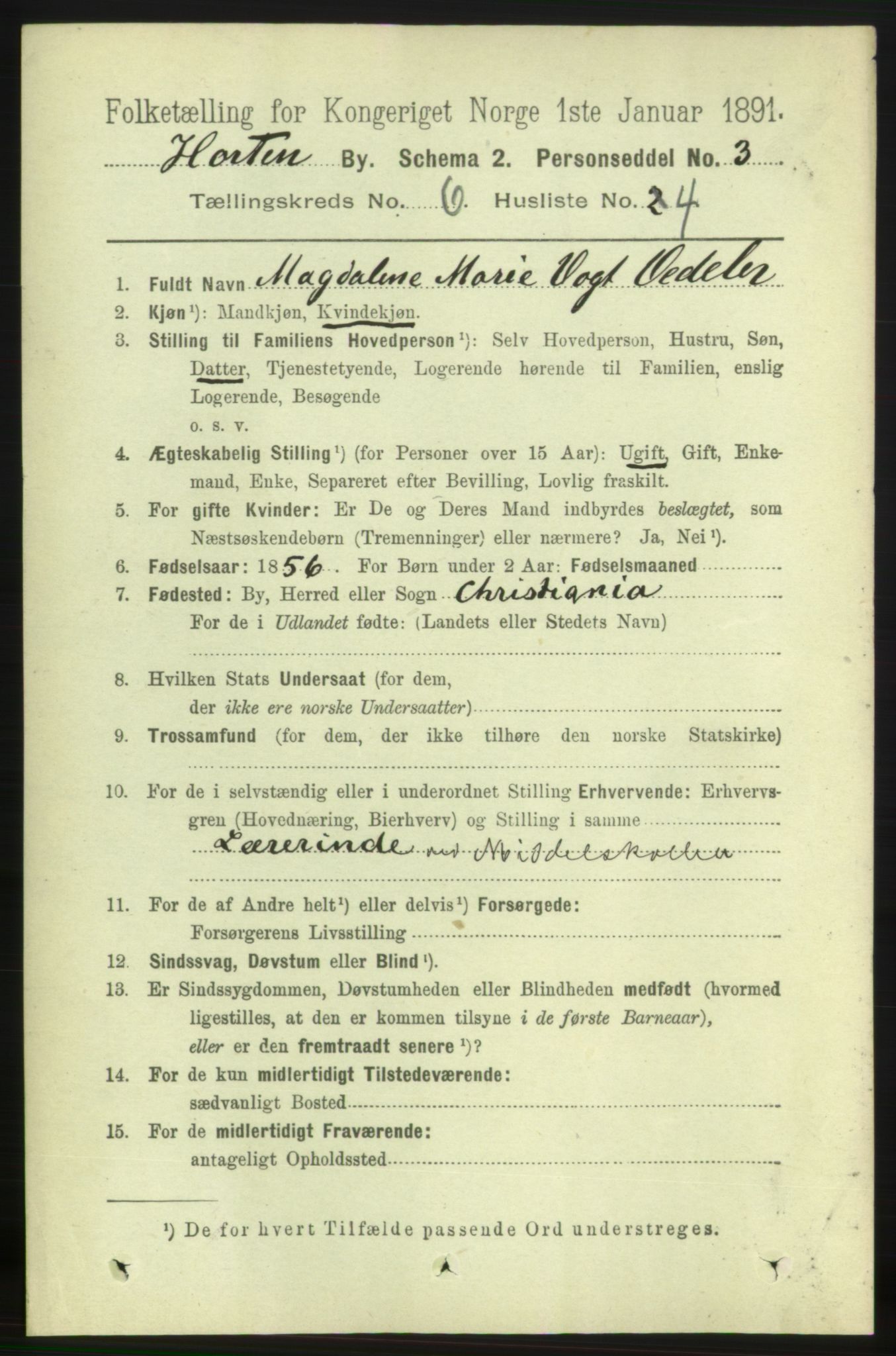 RA, 1891 census for 0703 Horten, 1891, p. 3790
