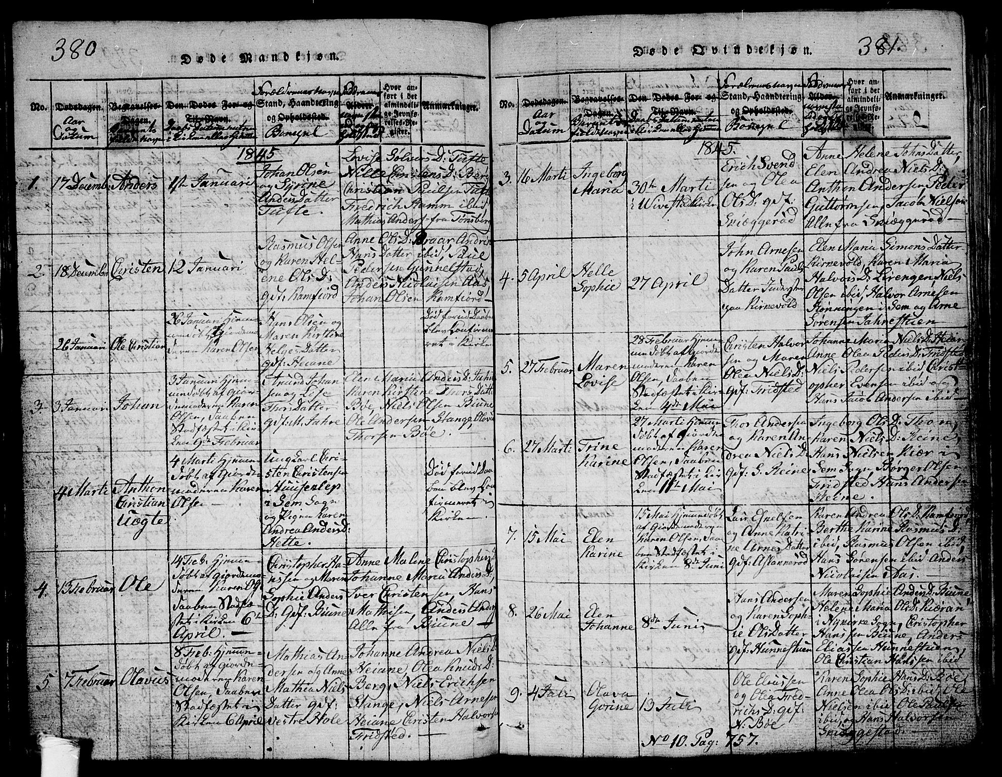 Ramnes kirkebøker, AV/SAKO-A-314/G/Ga/L0001: Parish register (copy) no. I 1, 1813-1847, p. 380-381