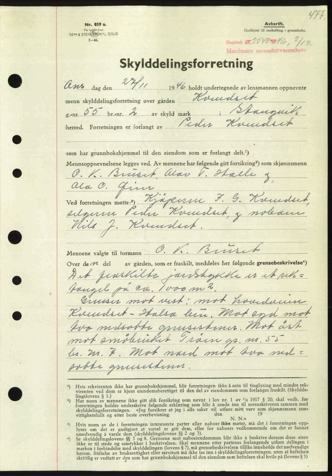 Nordmøre sorenskriveri, AV/SAT-A-4132/1/2/2Ca: Mortgage book no. A103, 1946-1947, Diary no: : 2543/1946