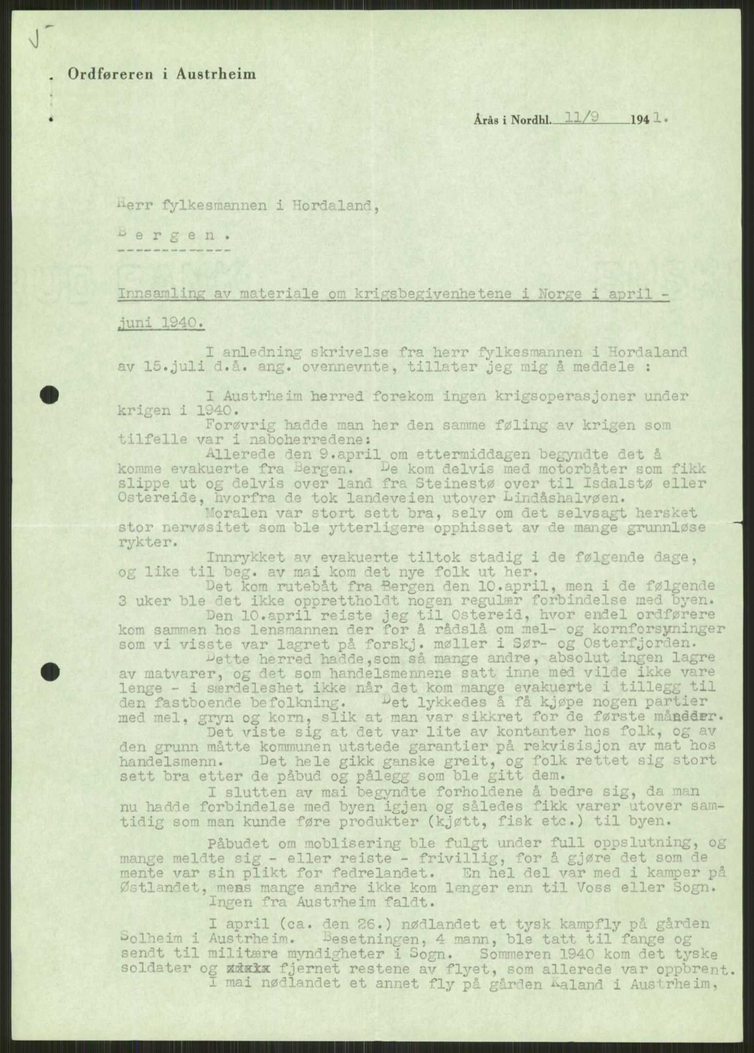 Forsvaret, Forsvarets krigshistoriske avdeling, AV/RA-RAFA-2017/Y/Ya/L0015: II-C-11-31 - Fylkesmenn.  Rapporter om krigsbegivenhetene 1940., 1940, p. 219