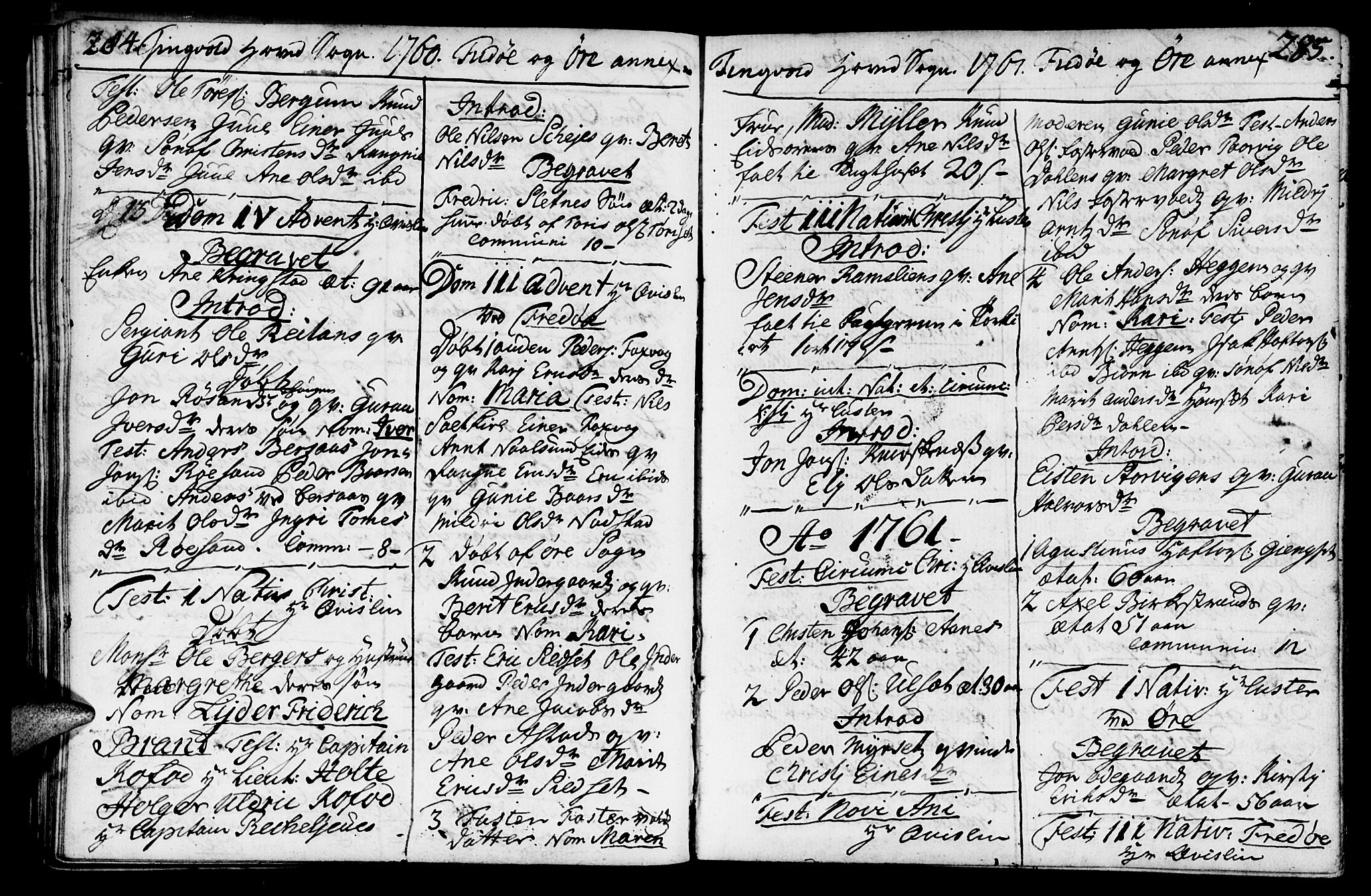 Ministerialprotokoller, klokkerbøker og fødselsregistre - Møre og Romsdal, SAT/A-1454/586/L0979: Parish register (official) no. 586A05, 1751-1776, p. 284-285