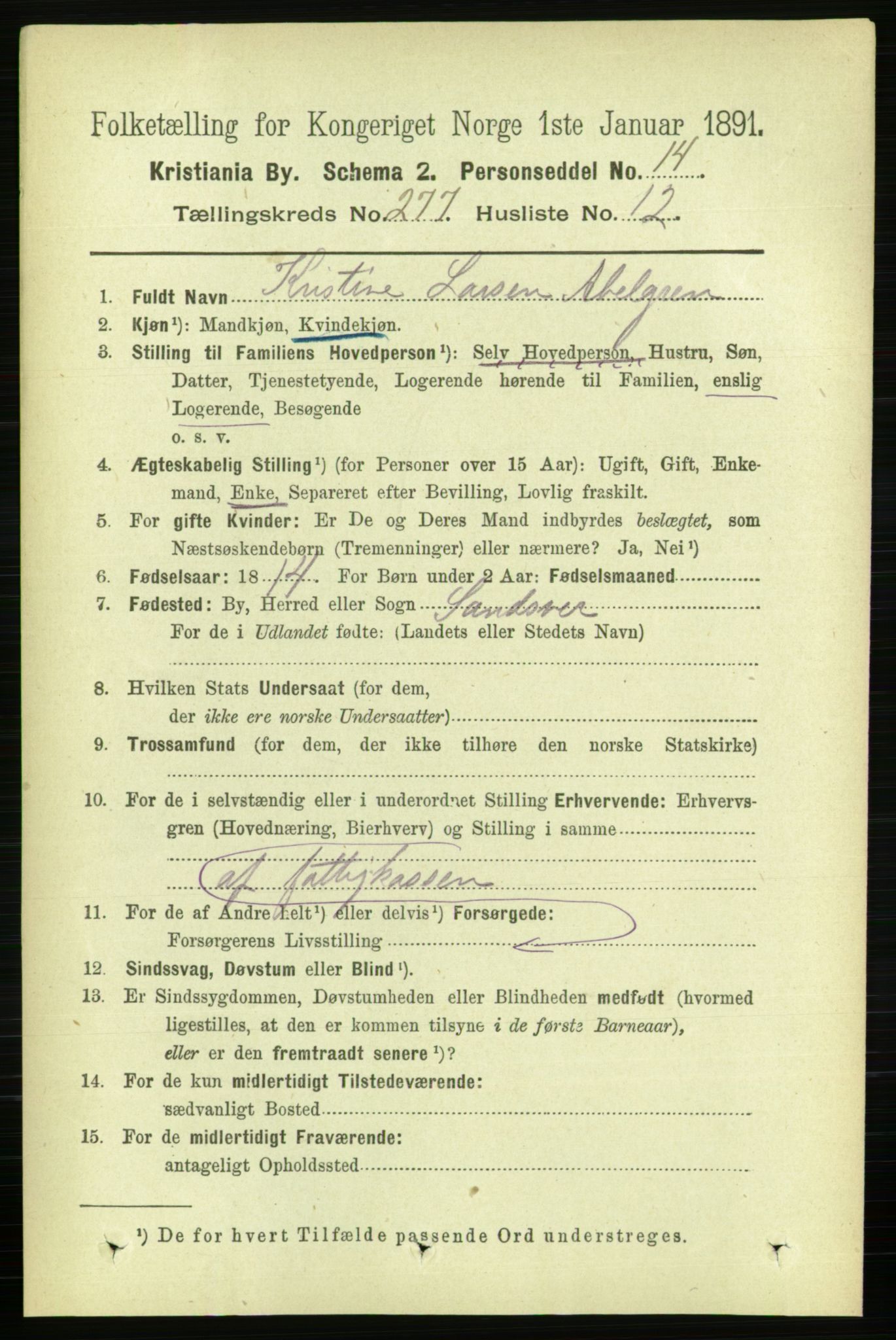 RA, 1891 census for 0301 Kristiania, 1891, p. 168285