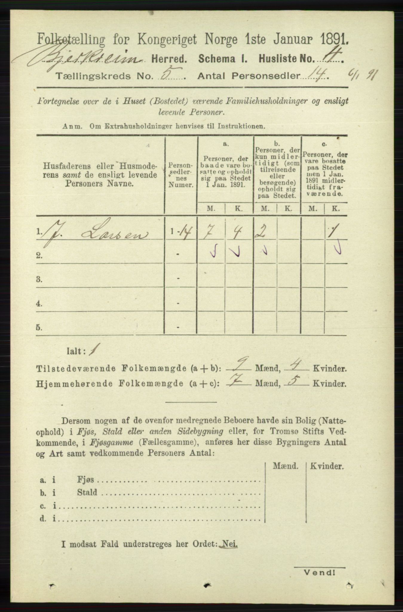 RA, 1891 census for 1114 Bjerkreim, 1891, p. 1656