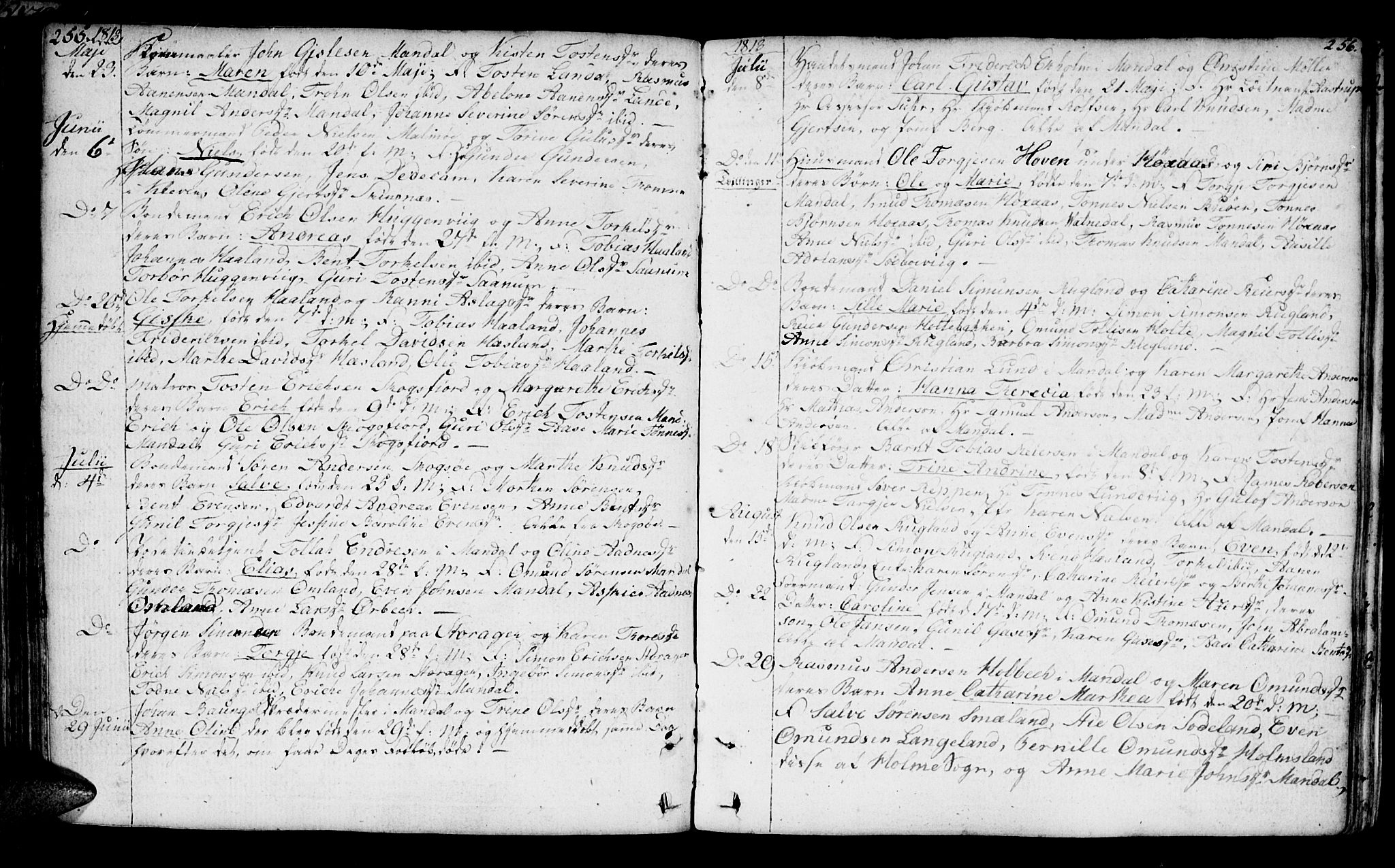 Mandal sokneprestkontor, SAK/1111-0030/F/Fa/Faa/L0008: Parish register (official) no. A 8, 1794-1817, p. 255-256