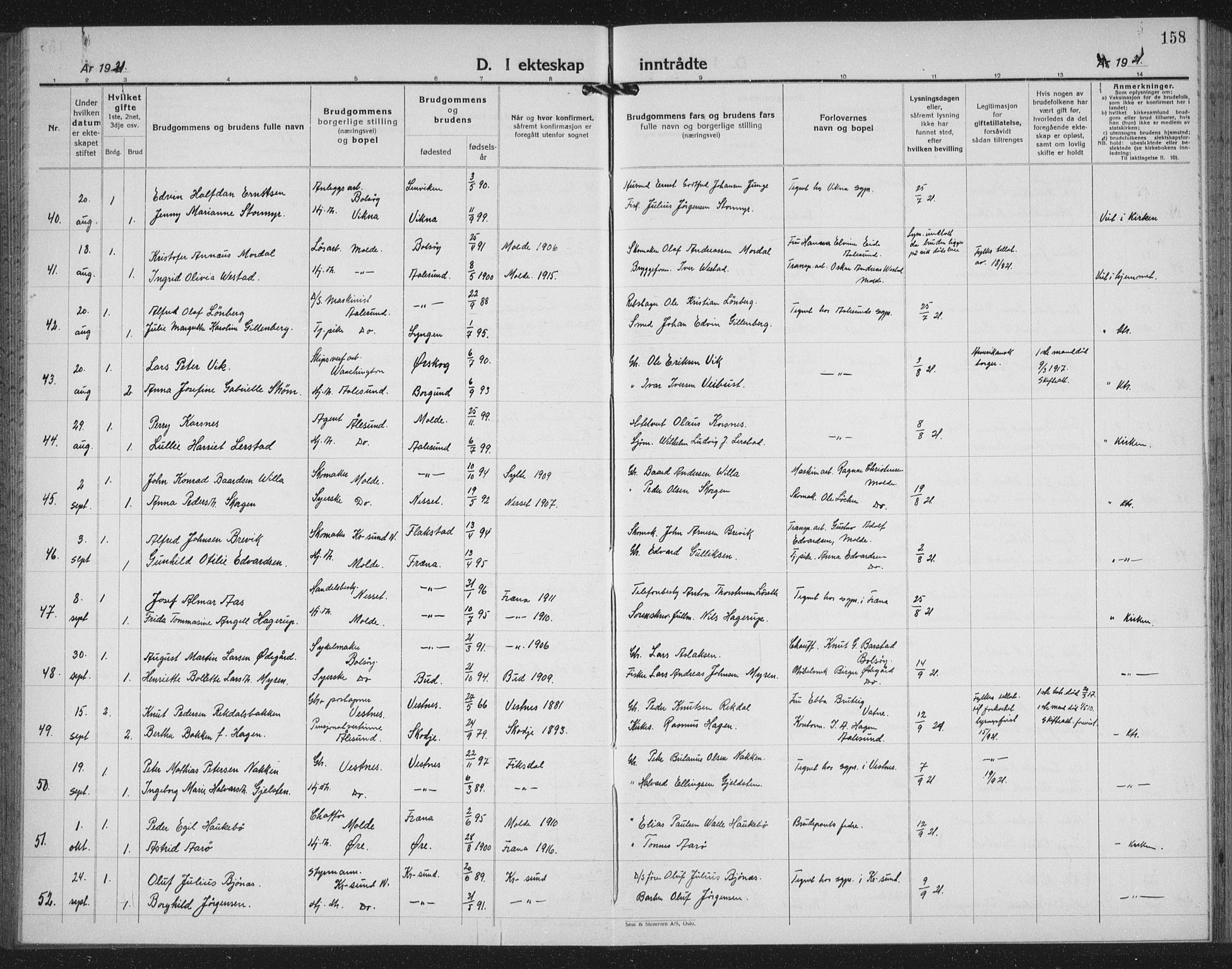 Ministerialprotokoller, klokkerbøker og fødselsregistre - Møre og Romsdal, SAT/A-1454/558/L0704: Parish register (copy) no. 558C05, 1921-1942, p. 158