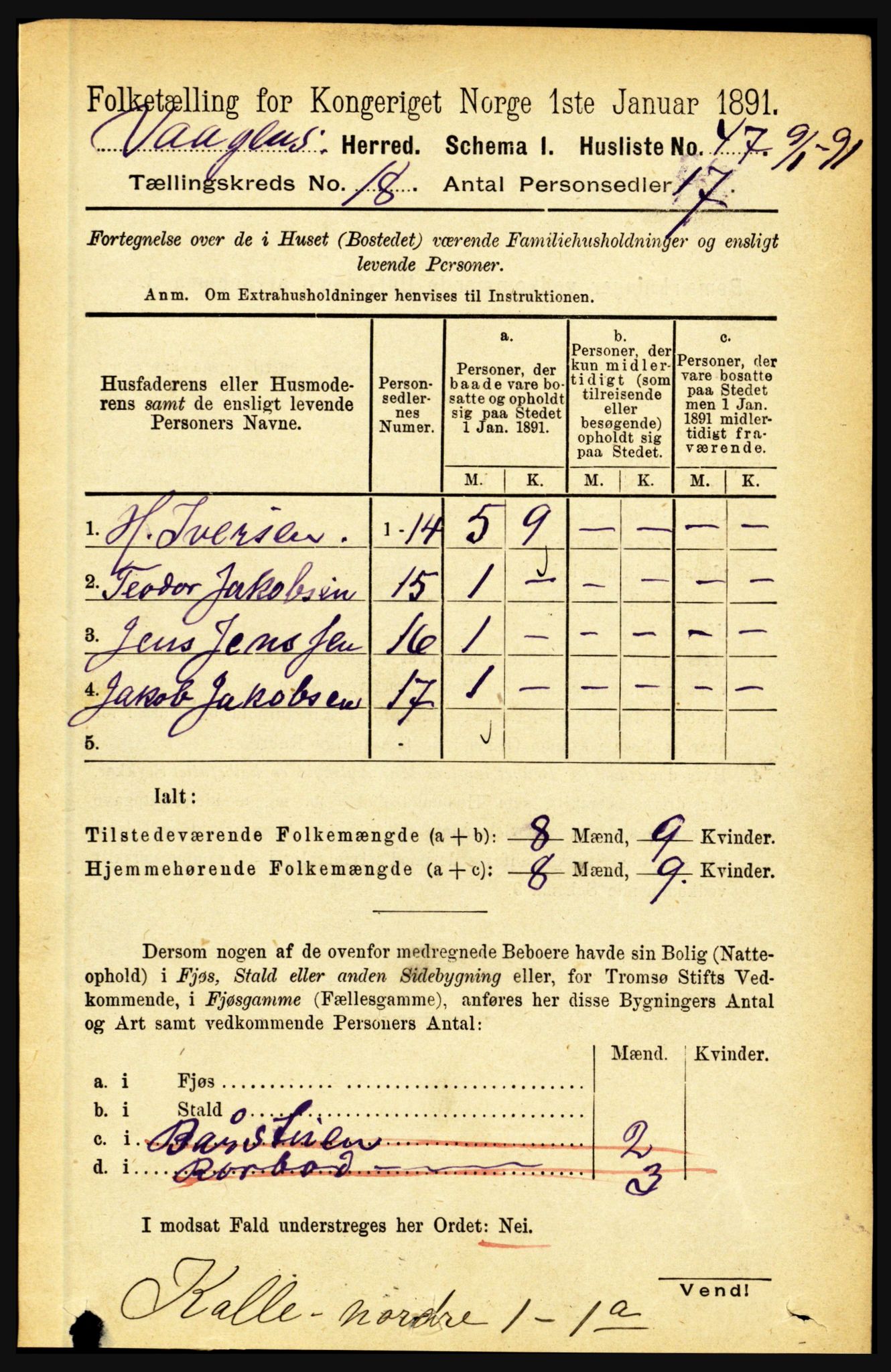 RA, 1891 census for 1865 Vågan, 1891, p. 5118