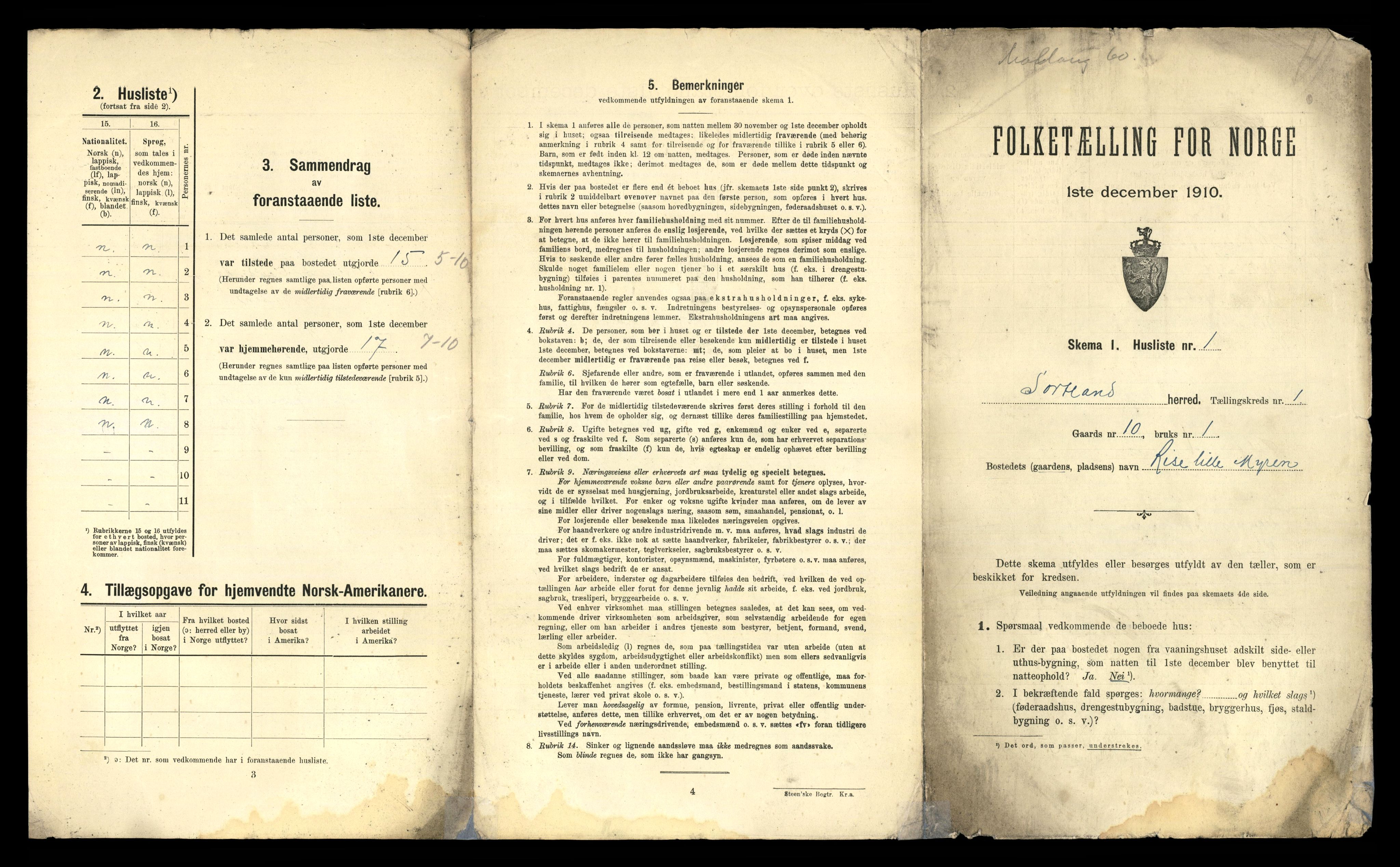 RA, 1910 census for Sortland, 1910, p. 41