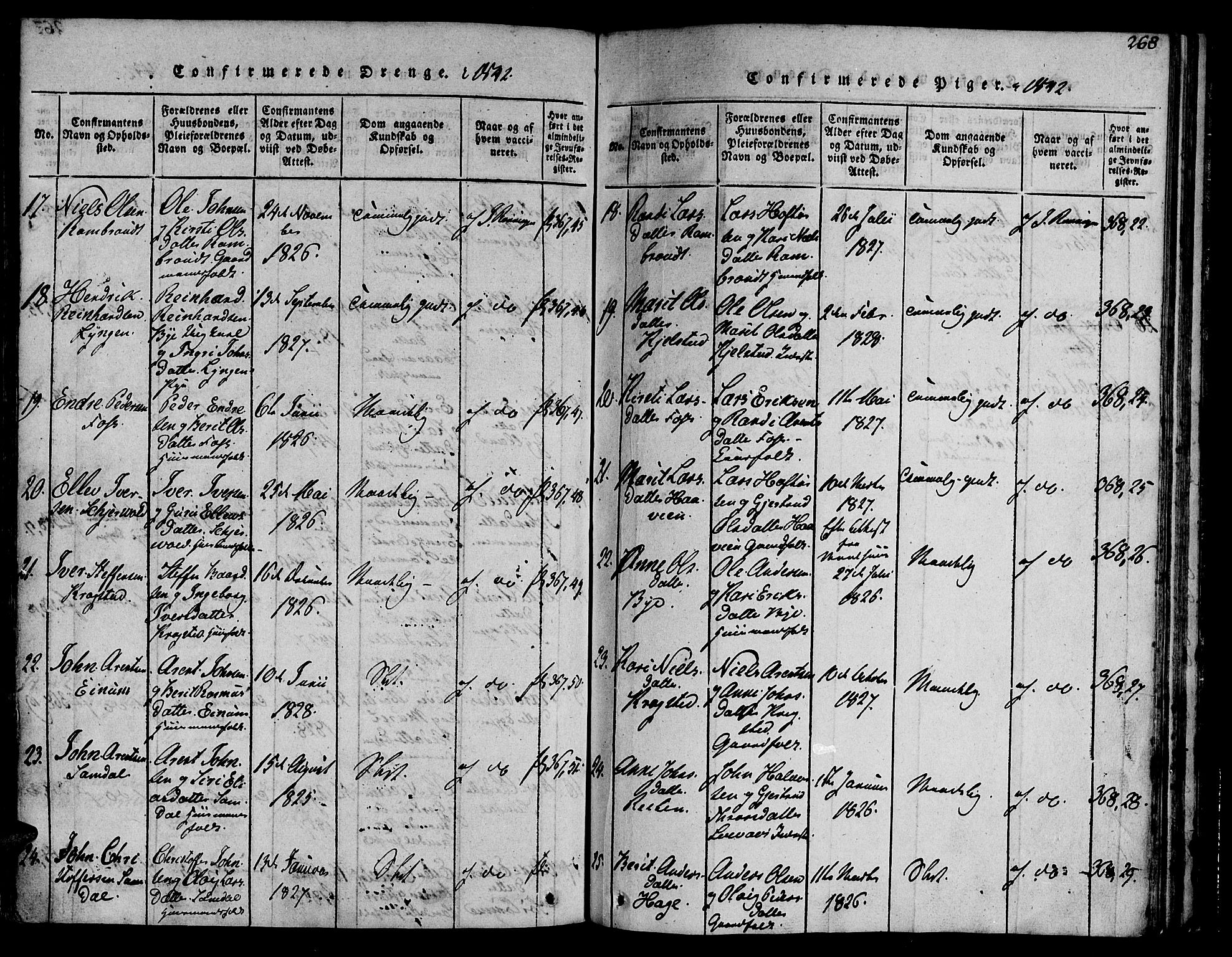 Ministerialprotokoller, klokkerbøker og fødselsregistre - Sør-Trøndelag, SAT/A-1456/692/L1102: Parish register (official) no. 692A02, 1816-1842, p. 268