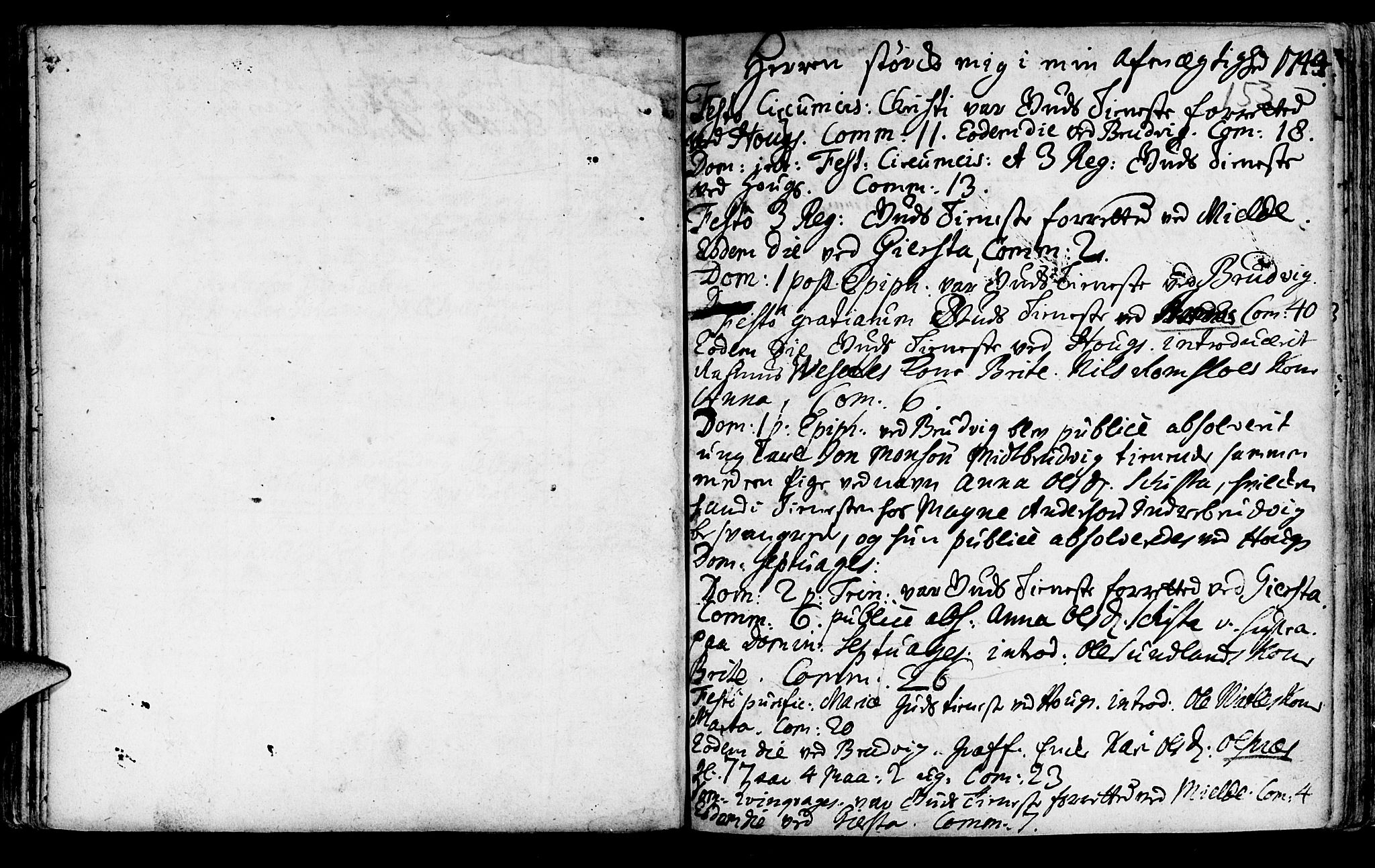 Haus sokneprestembete, SAB/A-75601/H/Haa: Parish register (official) no. A 5, 1733-1747, p. 153