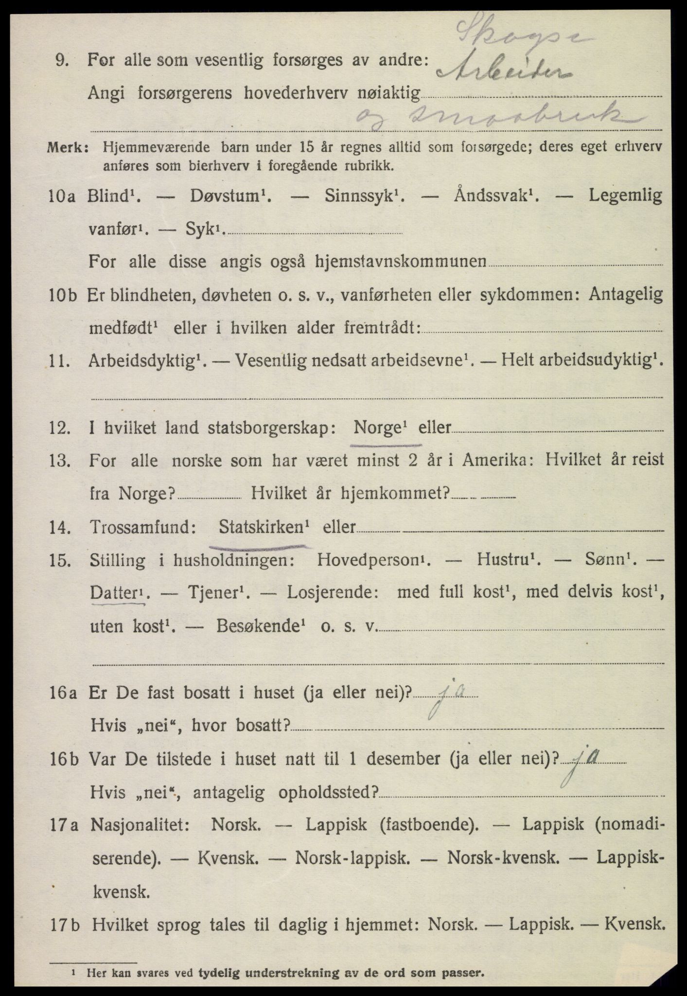 SAT, 1920 census for Namdalseid, 1920, p. 2585