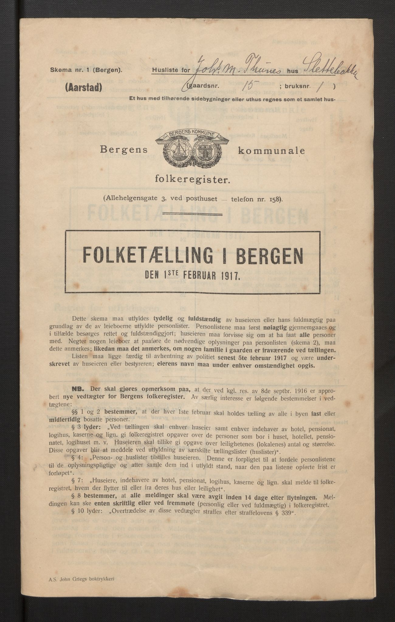 SAB, Municipal Census 1917 for Bergen, 1917, p. 53212