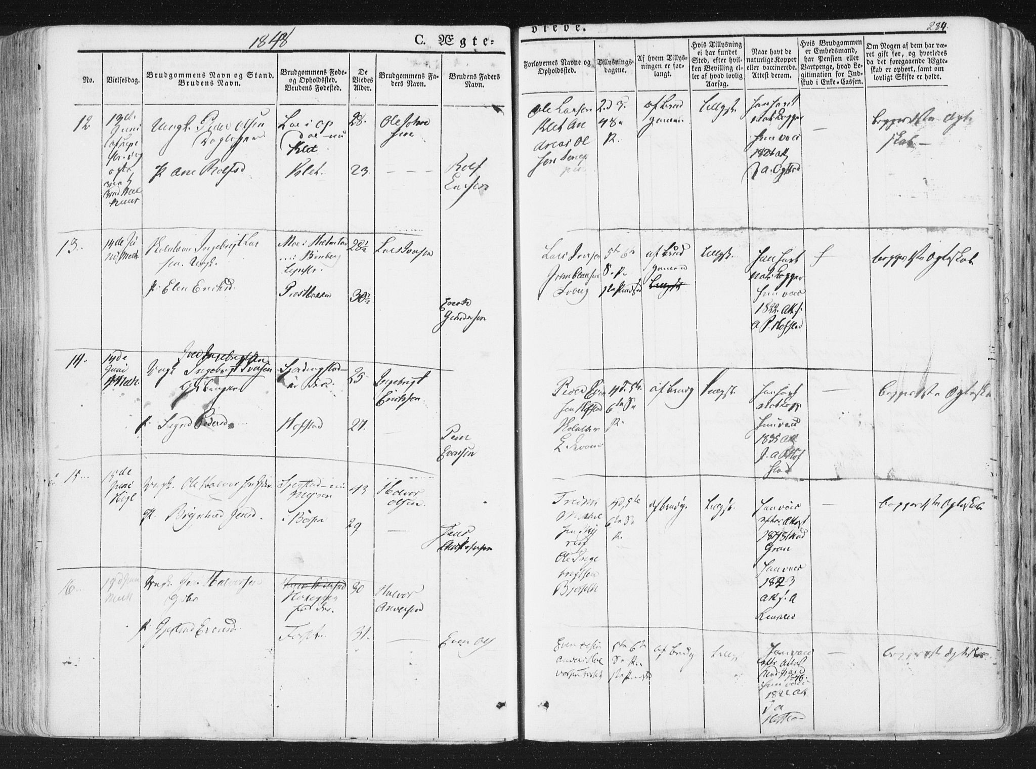 Ministerialprotokoller, klokkerbøker og fødselsregistre - Sør-Trøndelag, SAT/A-1456/691/L1074: Parish register (official) no. 691A06, 1842-1852, p. 284