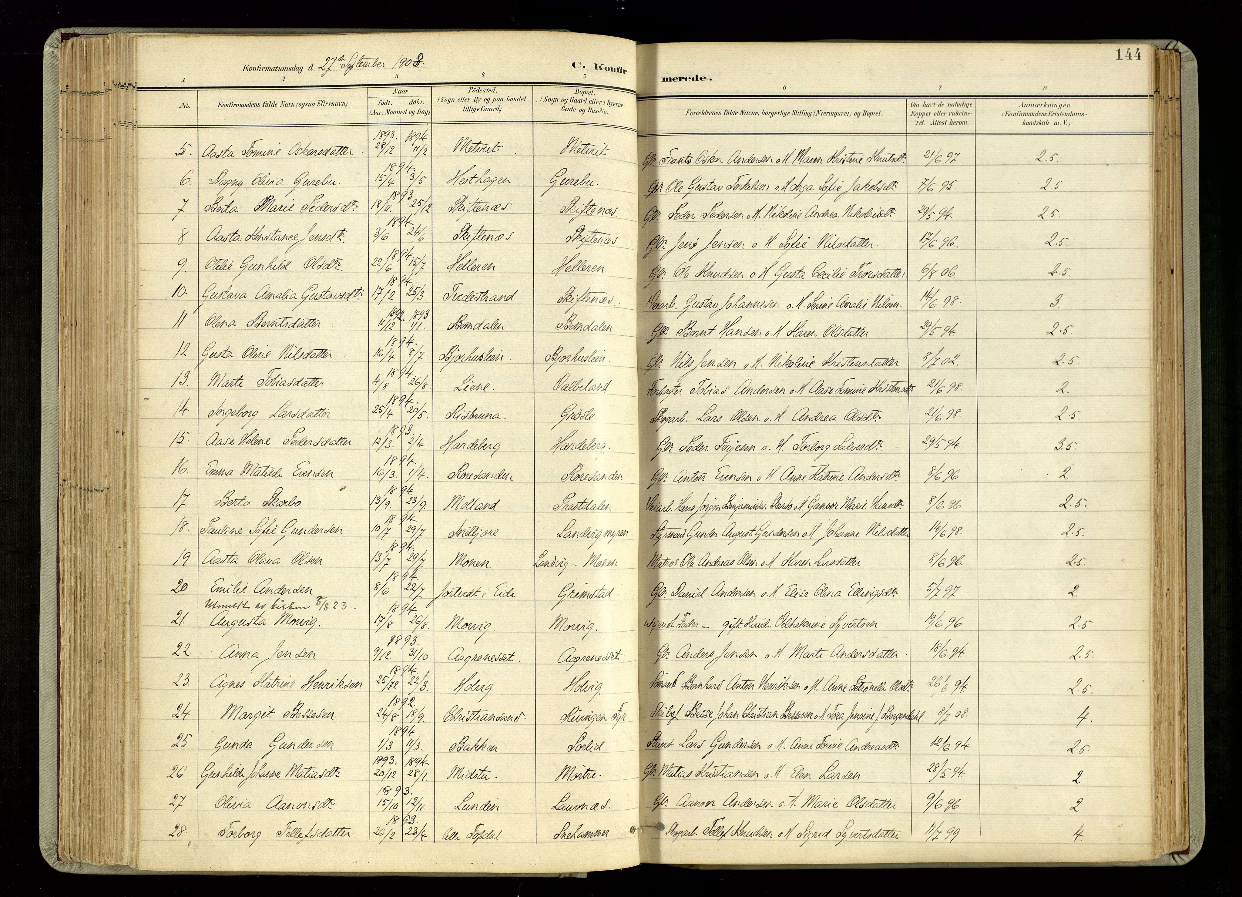 Hommedal sokneprestkontor, SAK/1111-0023/F/Fa/Fab/L0007: Parish register (official) no. A 7, 1898-1924, p. 144