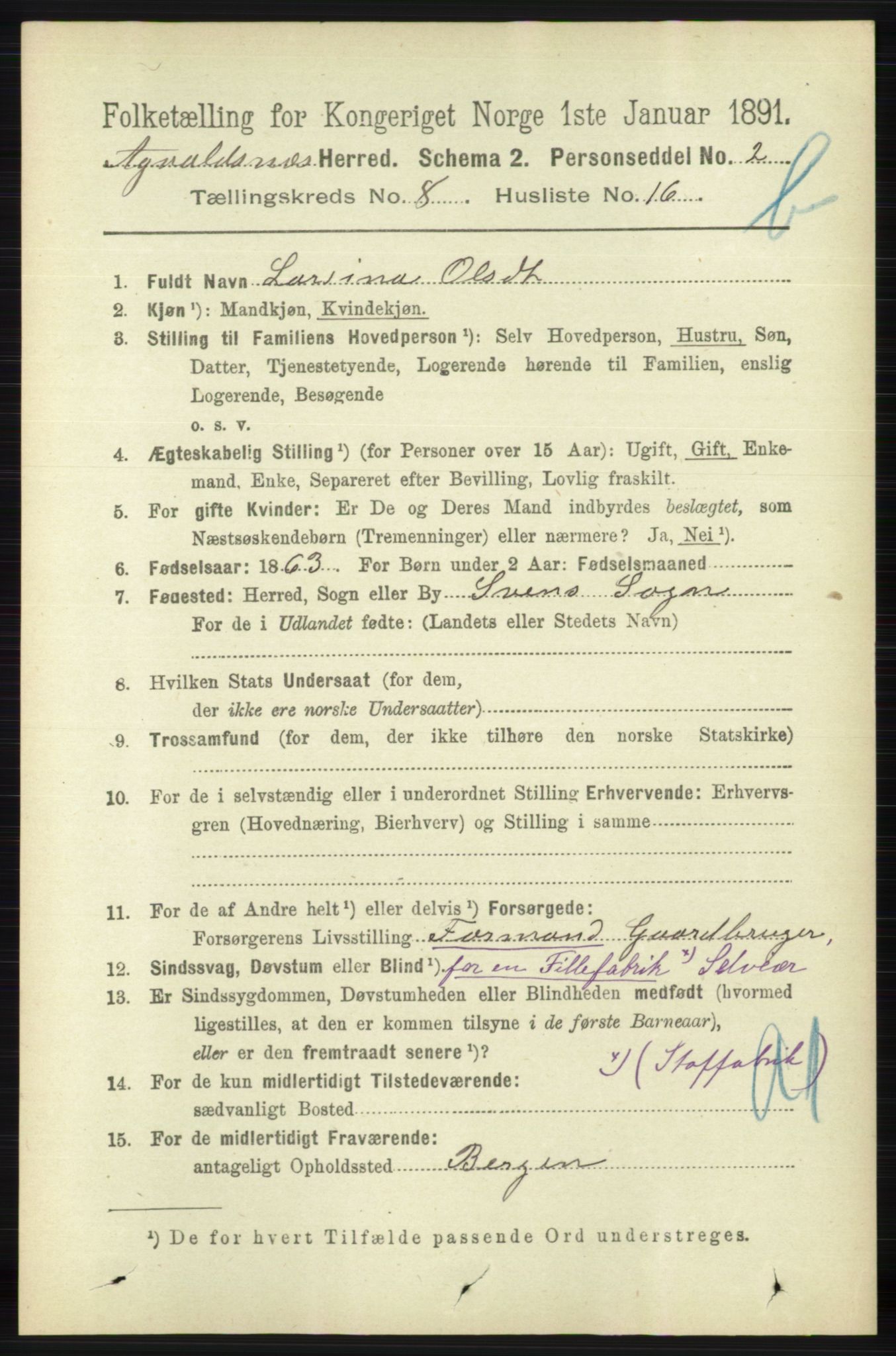 RA, 1891 census for 1147 Avaldsnes, 1891, p. 4290