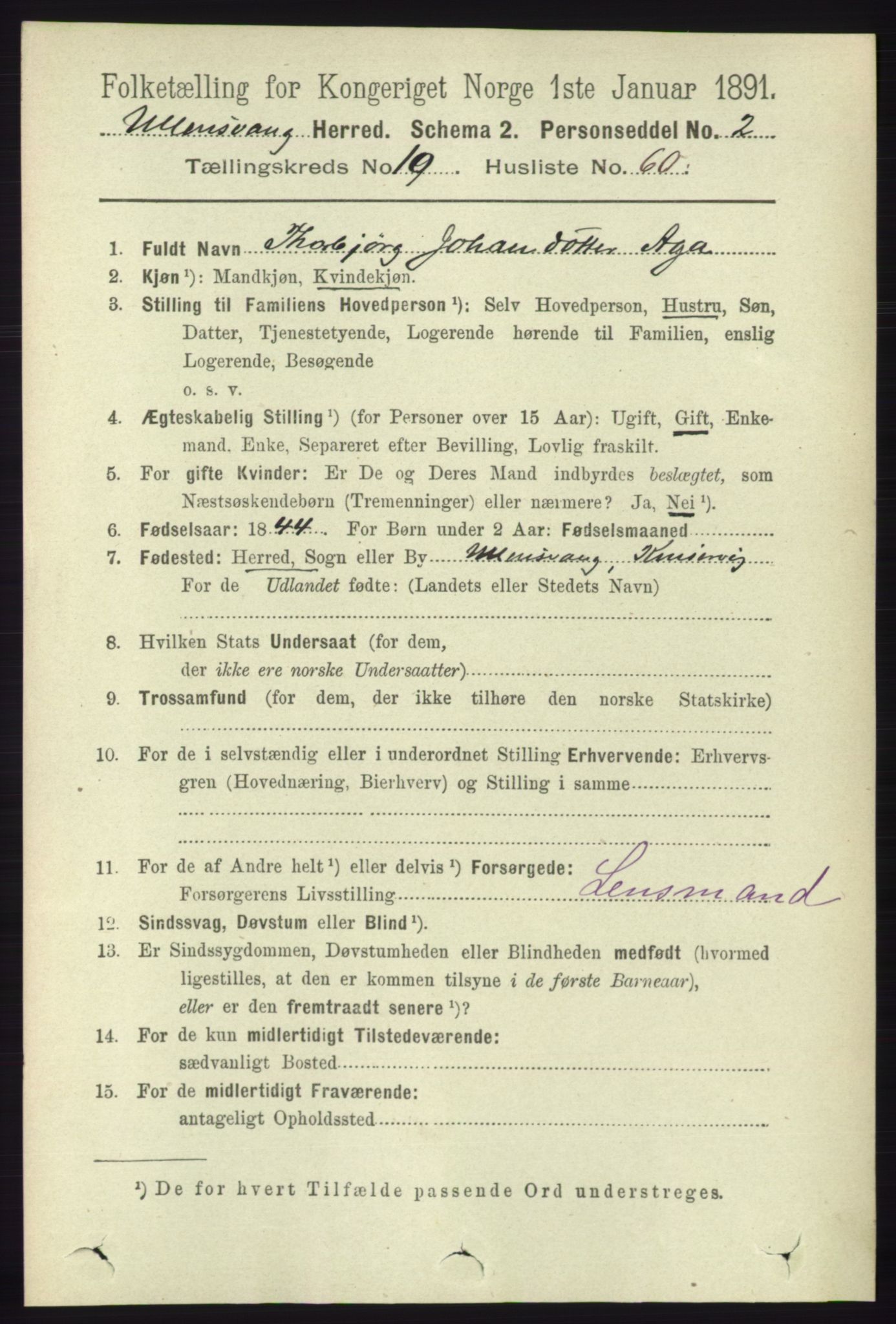 RA, 1891 census for 1230 Ullensvang, 1891, p. 4109