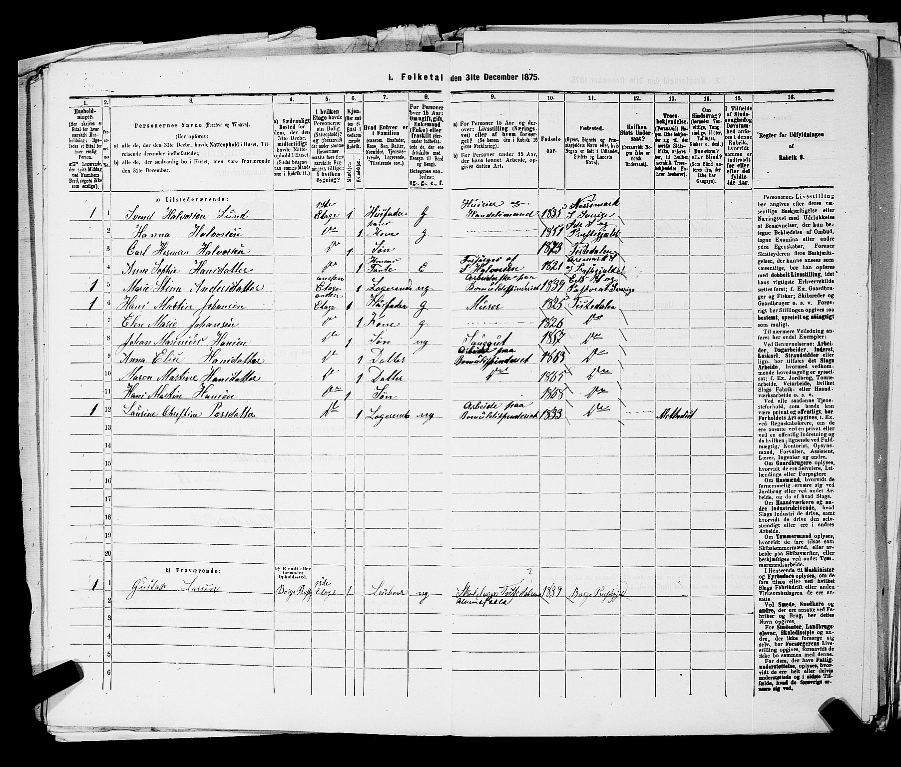 RA, 1875 census for 0101P Fredrikshald, 1875, p. 1441