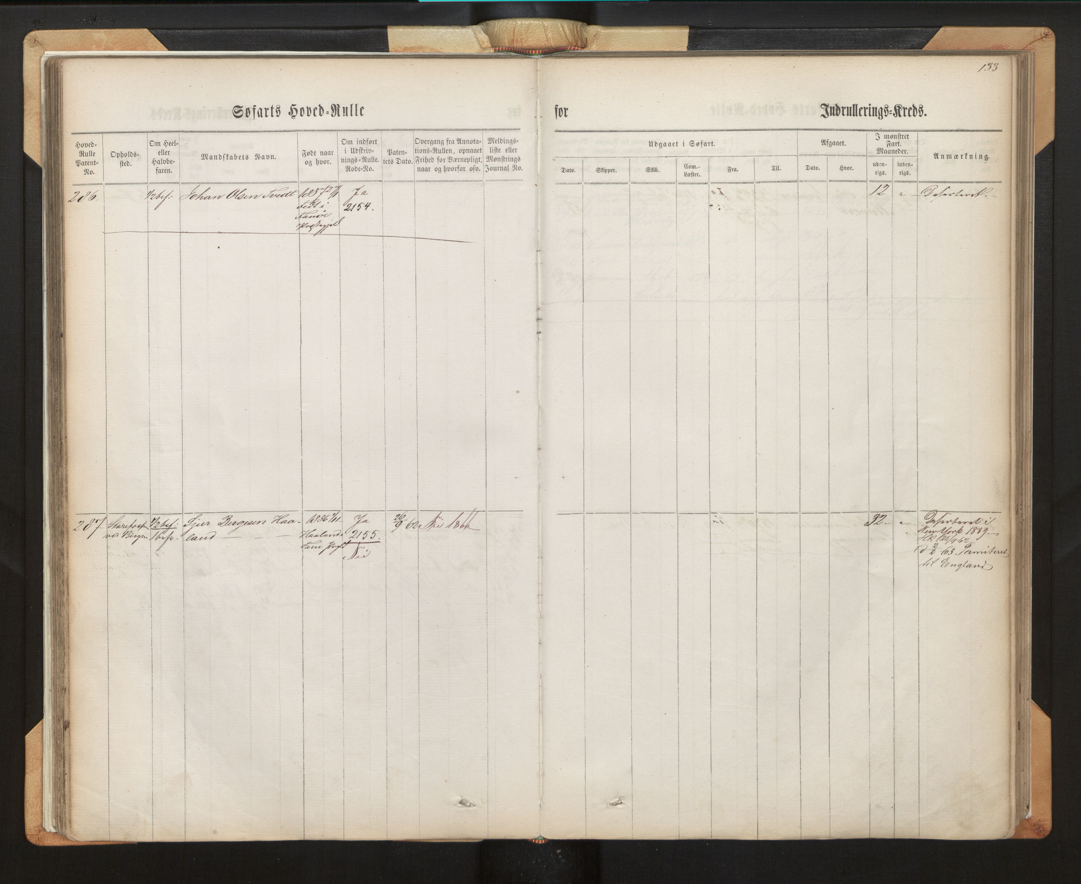 Innrulleringssjefen i Bergen, AV/SAB-A-100050/F/Fh/L0007: Sjøfarts-hovedrulle for Bergen krets, fol. 1 - 315, 1860-1865, p. 133