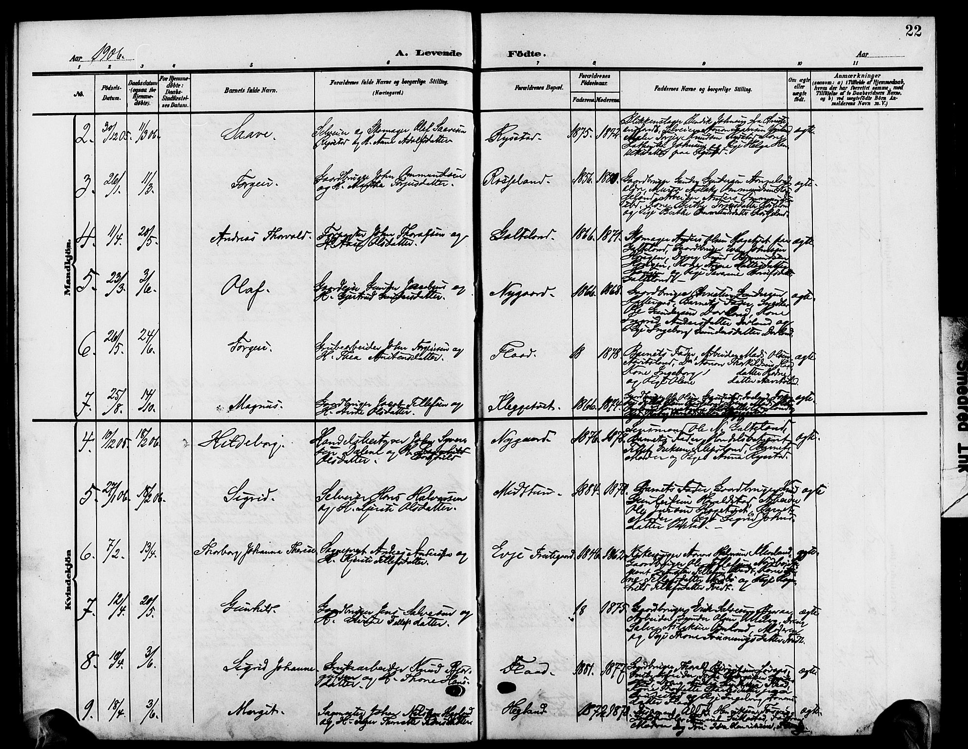 Evje sokneprestkontor, AV/SAK-1111-0008/F/Fb/Fba/L0004: Parish register (copy) no. B 4, 1899-1914, p. 22