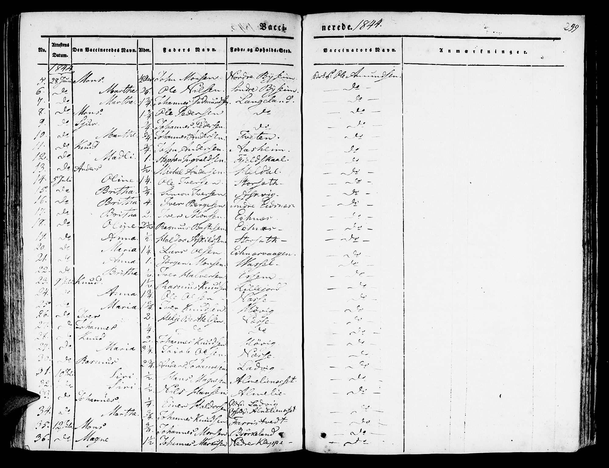 Hosanger sokneprestembete, SAB/A-75801/H/Haa: Parish register (official) no. A 7, 1835-1848, p. 299