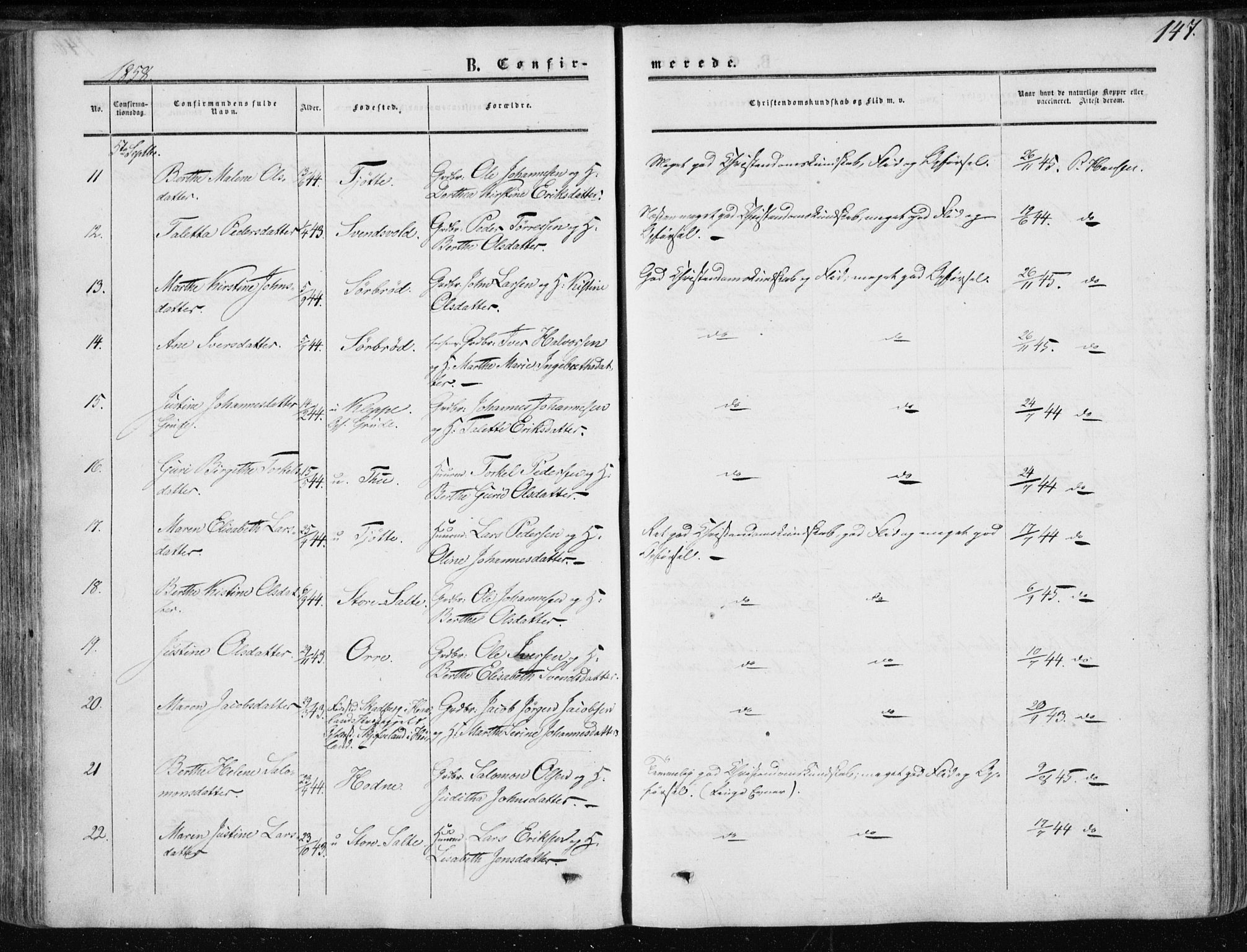 Klepp sokneprestkontor, AV/SAST-A-101803/001/3/30BA/L0005: Parish register (official) no. A 5, 1853-1870, p. 147