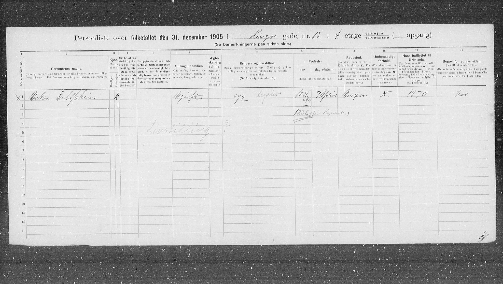 OBA, Municipal Census 1905 for Kristiania, 1905, p. 26013