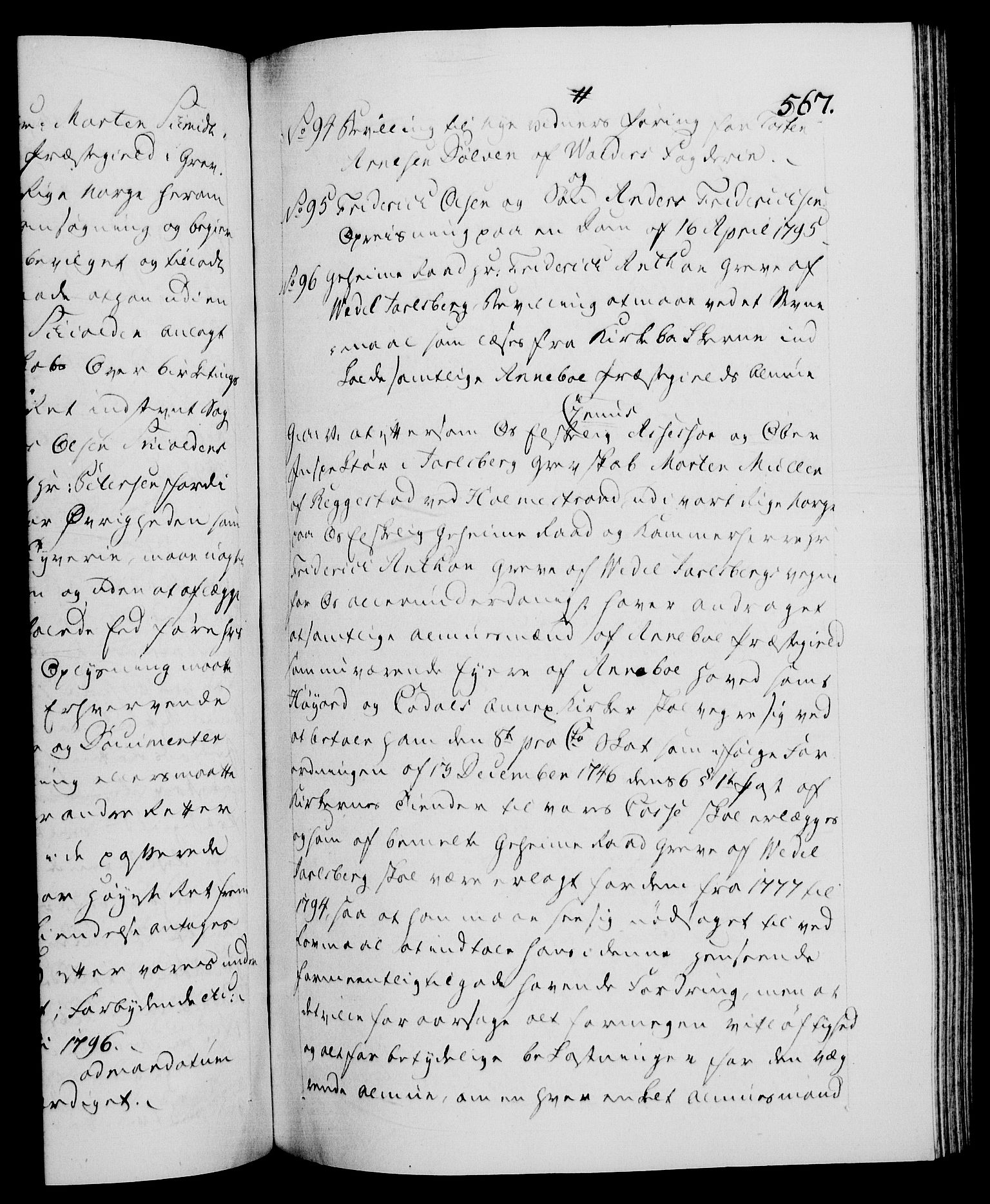 Danske Kanselli 1572-1799, RA/EA-3023/F/Fc/Fca/Fcaa/L0056: Norske registre, 1795-1796, p. 567a