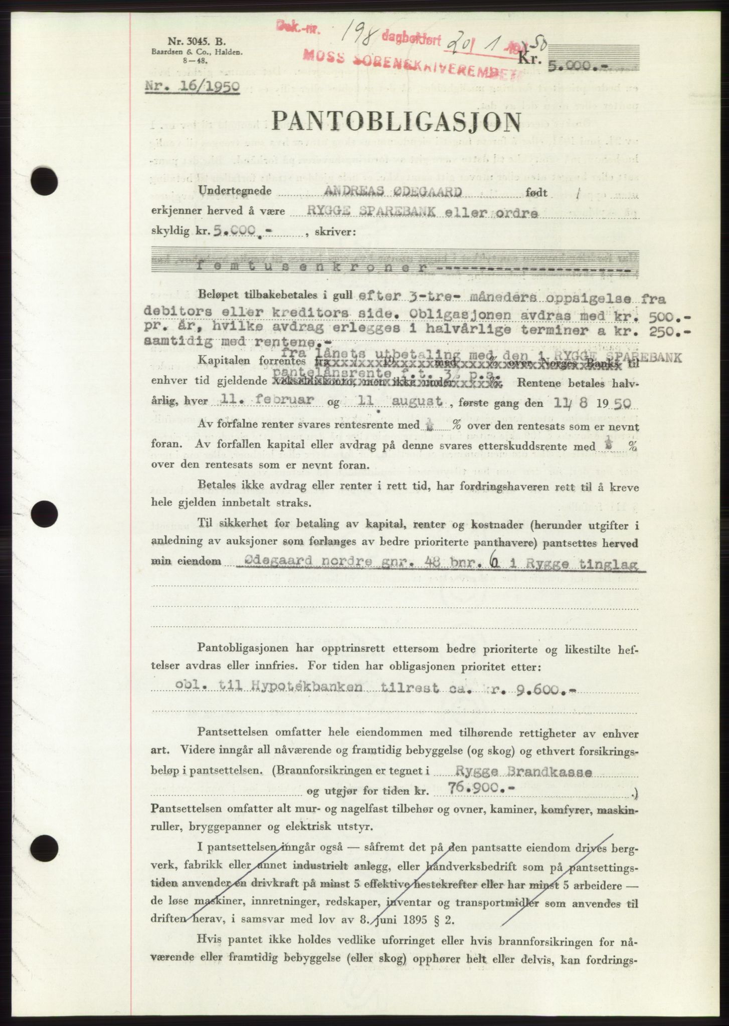 Moss sorenskriveri, SAO/A-10168: Mortgage book no. B23, 1949-1950, Diary no: : 198/1950