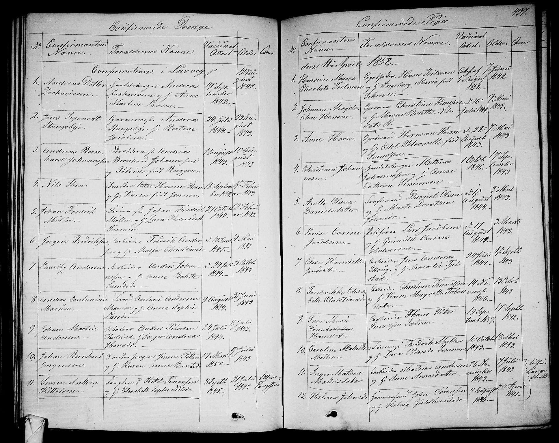 Larvik kirkebøker, SAKO/A-352/G/Ga/L0003b: Parish register (copy) no. I 3B, 1830-1870, p. 437