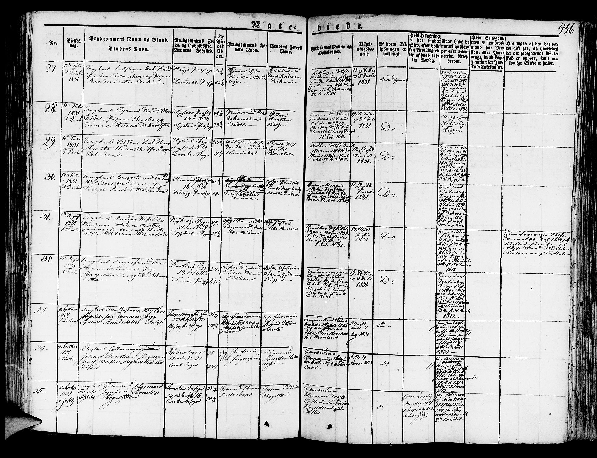 Korskirken sokneprestembete, AV/SAB-A-76101/H/Haa/L0014: Parish register (official) no. A 14, 1823-1835, p. 456