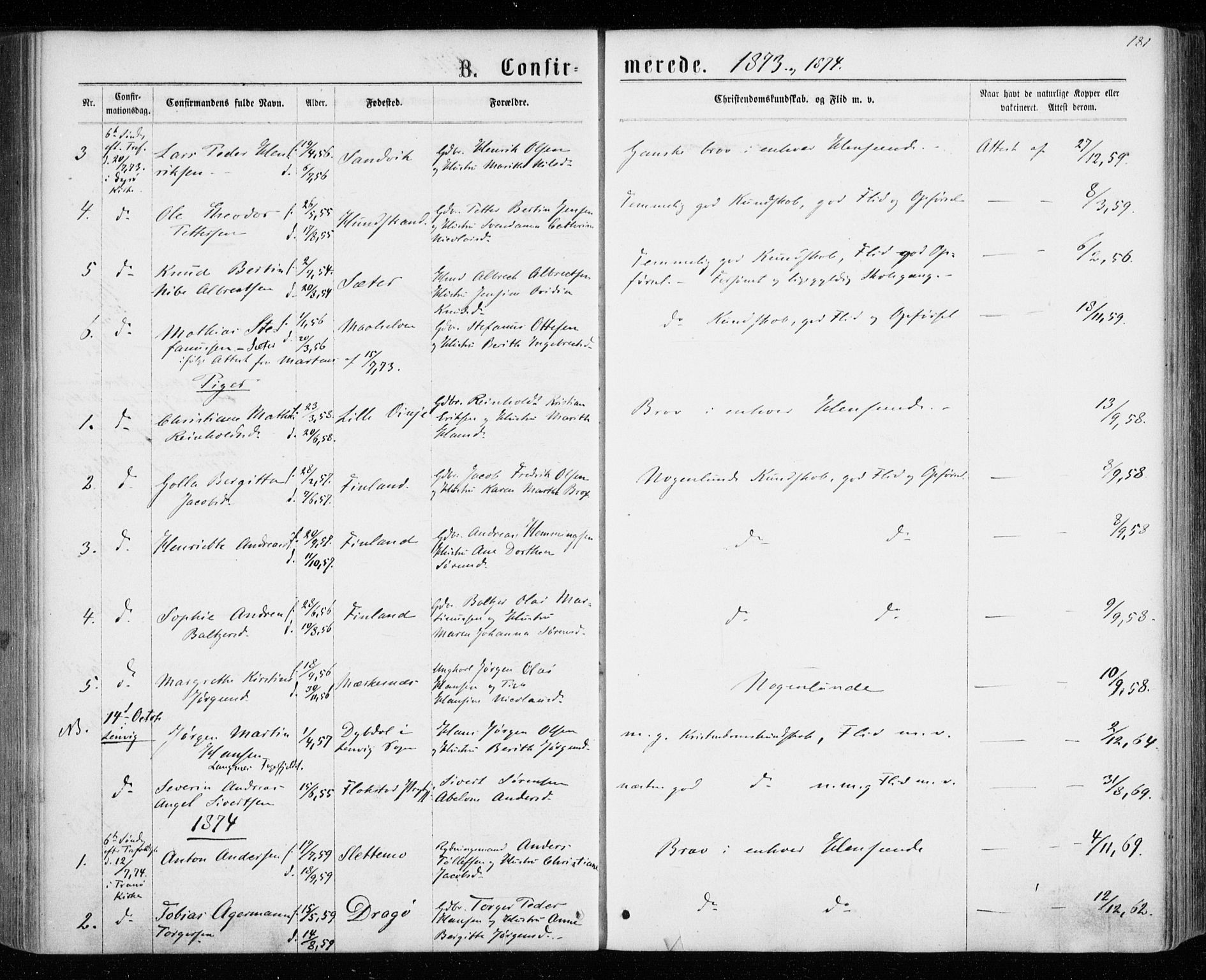 Tranøy sokneprestkontor, AV/SATØ-S-1313/I/Ia/Iaa/L0008kirke: Parish register (official) no. 8, 1867-1877, p. 181