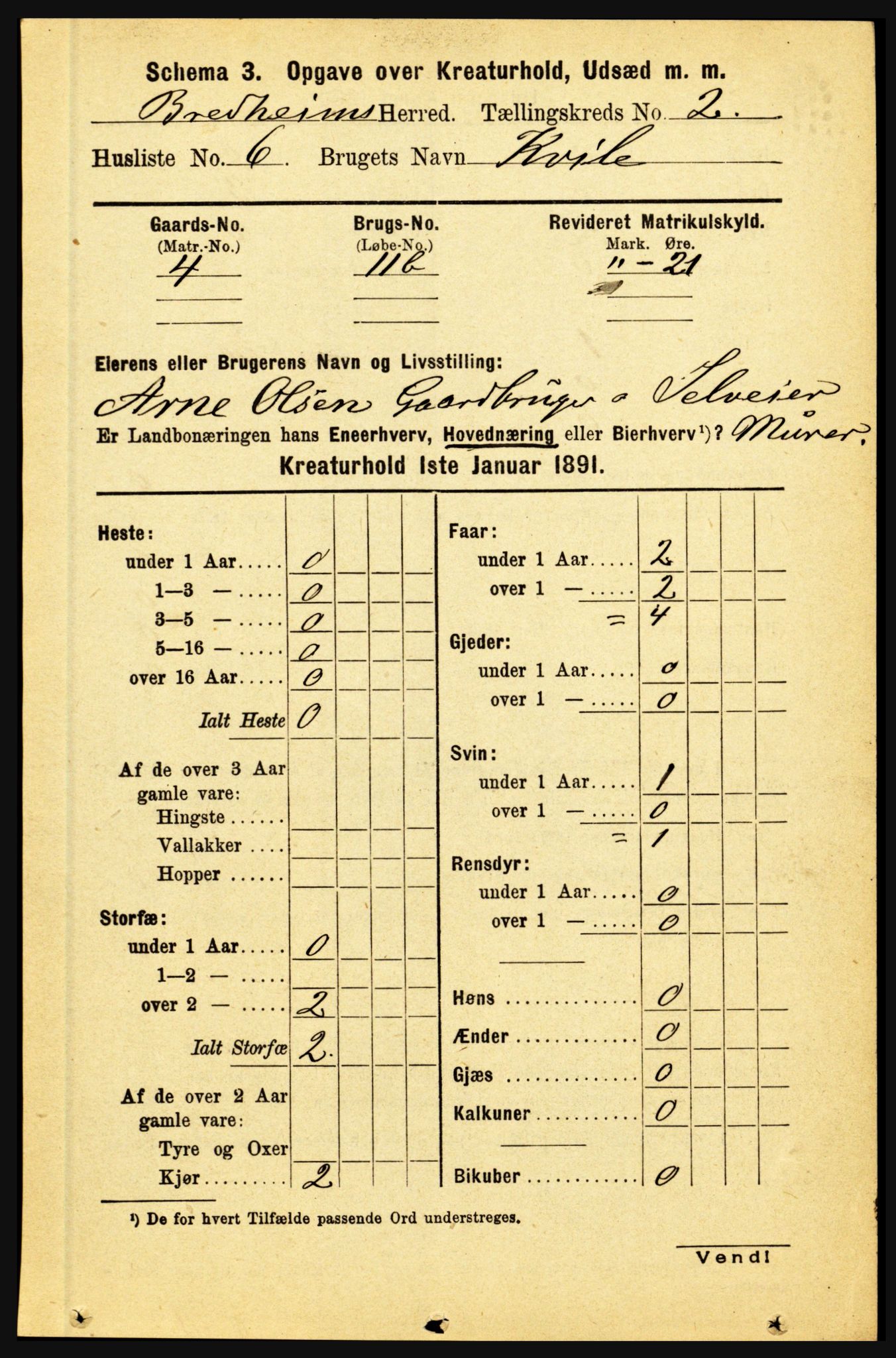 RA, 1891 census for 1446 Breim, 1891, p. 2414