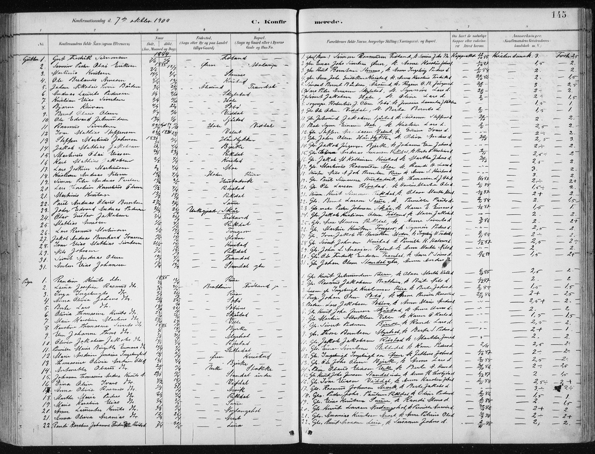 Ministerialprotokoller, klokkerbøker og fødselsregistre - Møre og Romsdal, AV/SAT-A-1454/515/L0215: Parish register (copy) no. 515C02, 1884-1906, p. 145