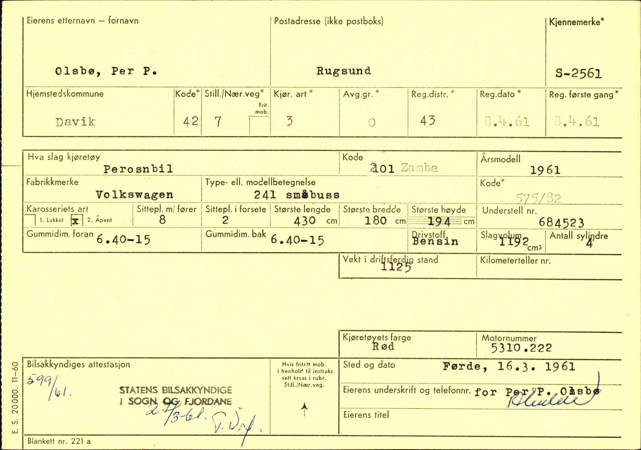 Statens vegvesen, Sogn og Fjordane vegkontor, AV/SAB-A-5301/4/F/L0004: Registerkort utmeldte Fjordane S2500-2700, S7200-7899, 1930-1961, p. 91
