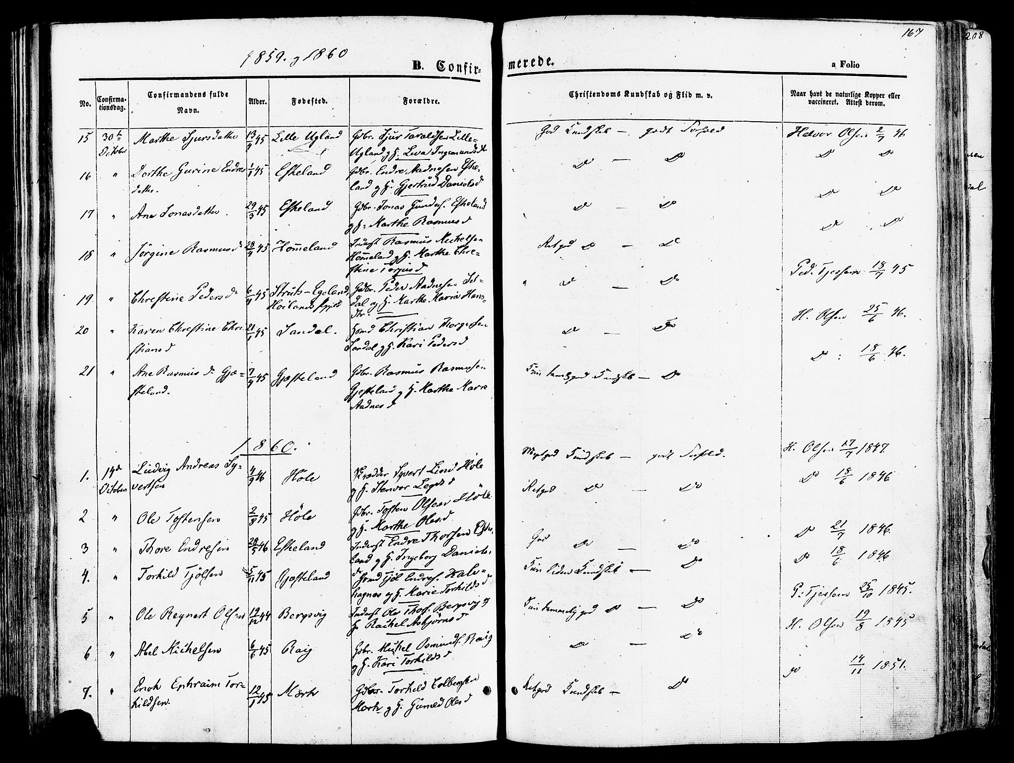 Høgsfjord sokneprestkontor, SAST/A-101624/H/Ha/Haa/L0002: Parish register (official) no. A 2, 1855-1885, p. 167