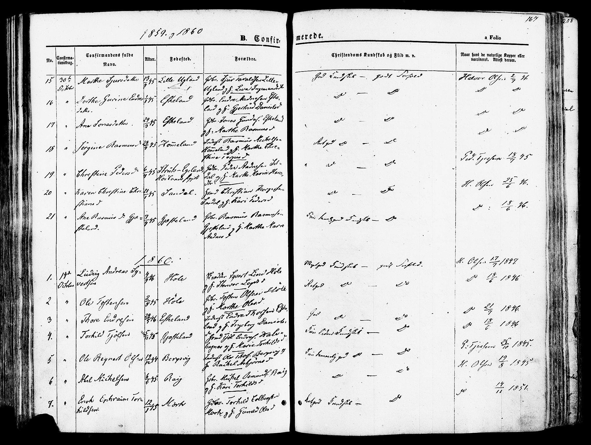 Høgsfjord sokneprestkontor, AV/SAST-A-101624/H/Ha/Haa/L0002: Parish register (official) no. A 2, 1855-1885, p. 167