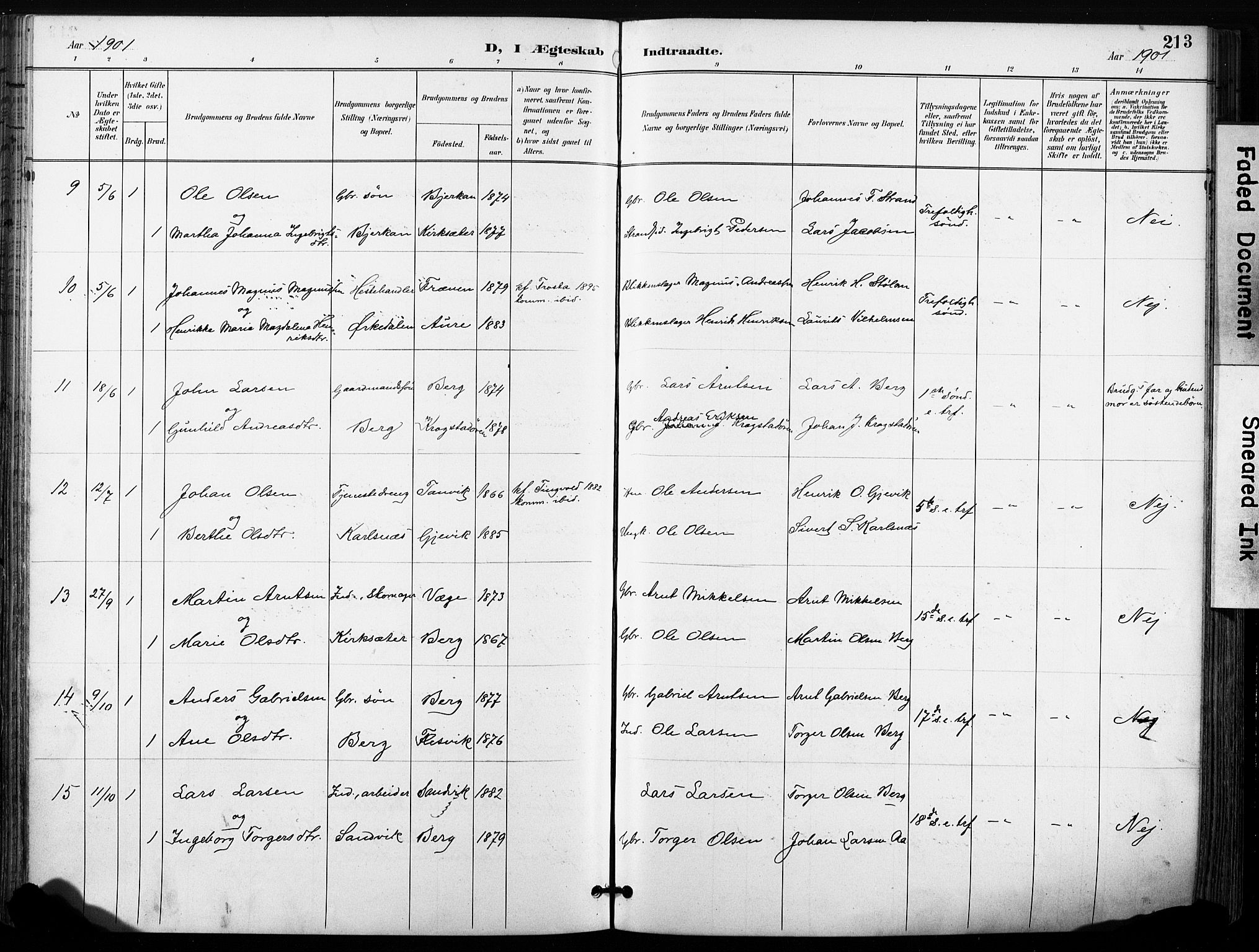 Ministerialprotokoller, klokkerbøker og fødselsregistre - Sør-Trøndelag, AV/SAT-A-1456/630/L0497: Parish register (official) no. 630A10, 1896-1910, p. 213