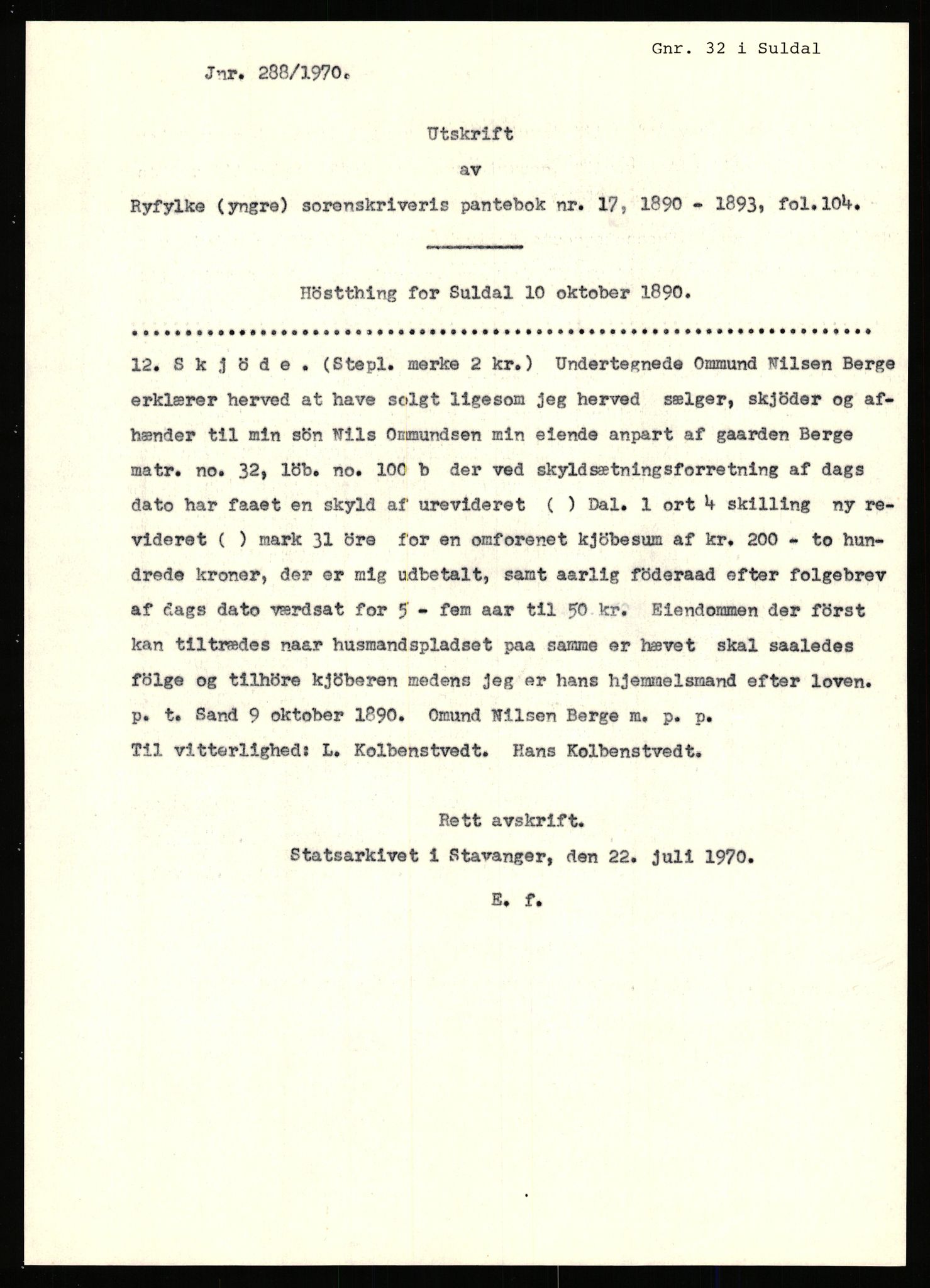 Statsarkivet i Stavanger, AV/SAST-A-101971/03/Y/Yj/L0007: Avskrifter sortert etter gårdsnavn: Berekvam - Birkeland, 1750-1930, p. 210