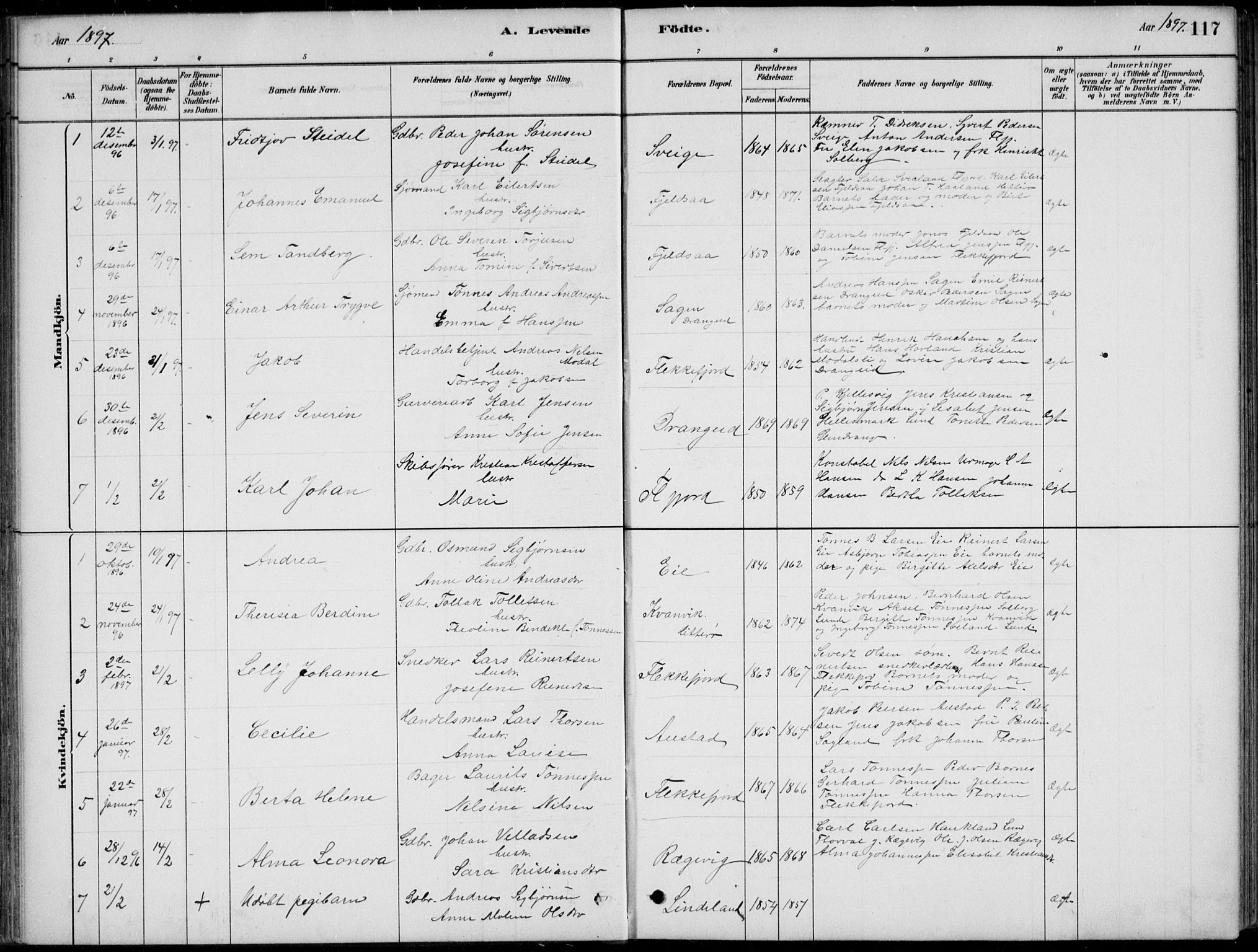 Flekkefjord sokneprestkontor, SAK/1111-0012/F/Fb/Fbc/L0007: Parish register (copy) no. B 7, 1880-1902, p. 117