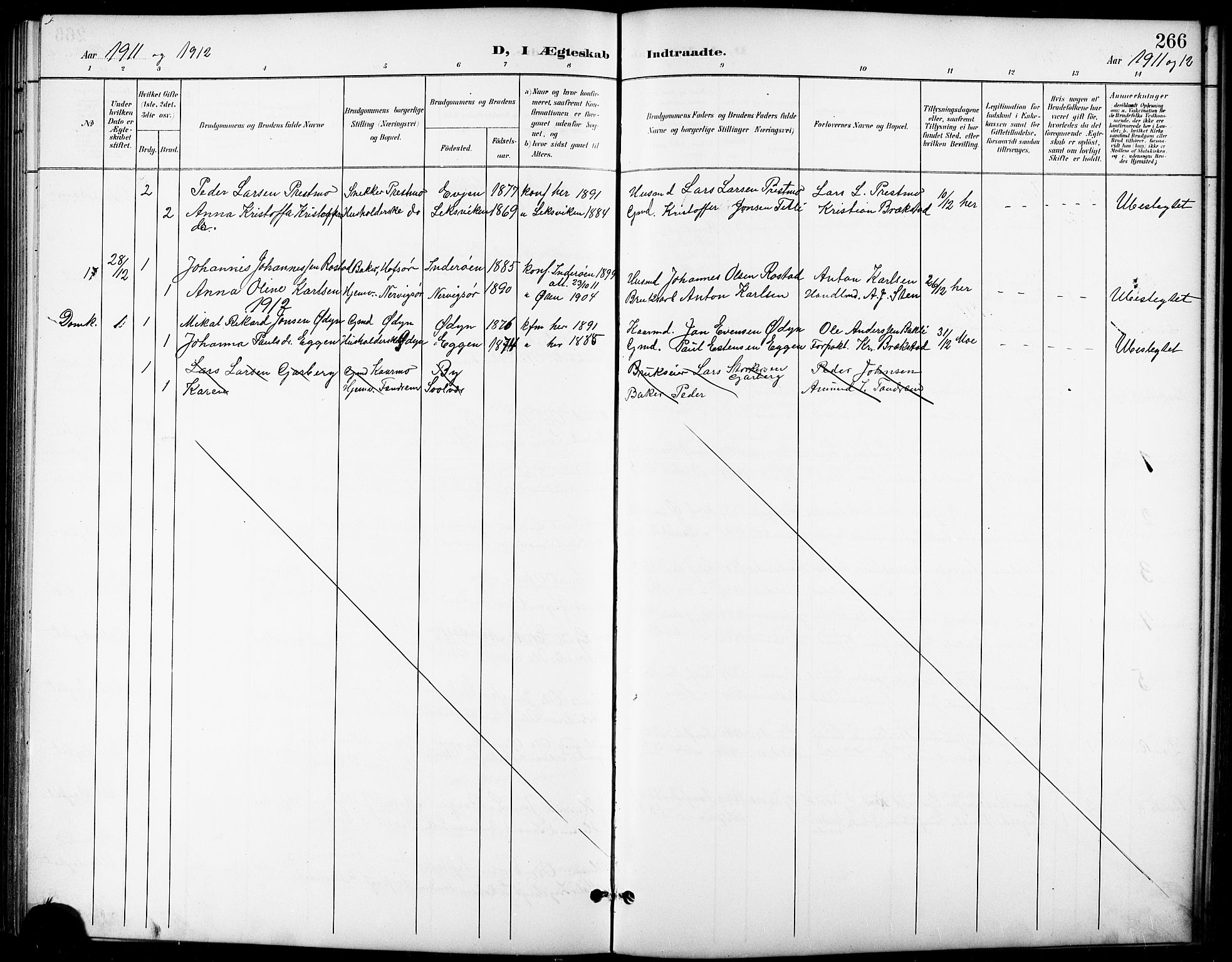 Ministerialprotokoller, klokkerbøker og fødselsregistre - Sør-Trøndelag, SAT/A-1456/668/L0819: Parish register (copy) no. 668C08, 1899-1912, p. 266