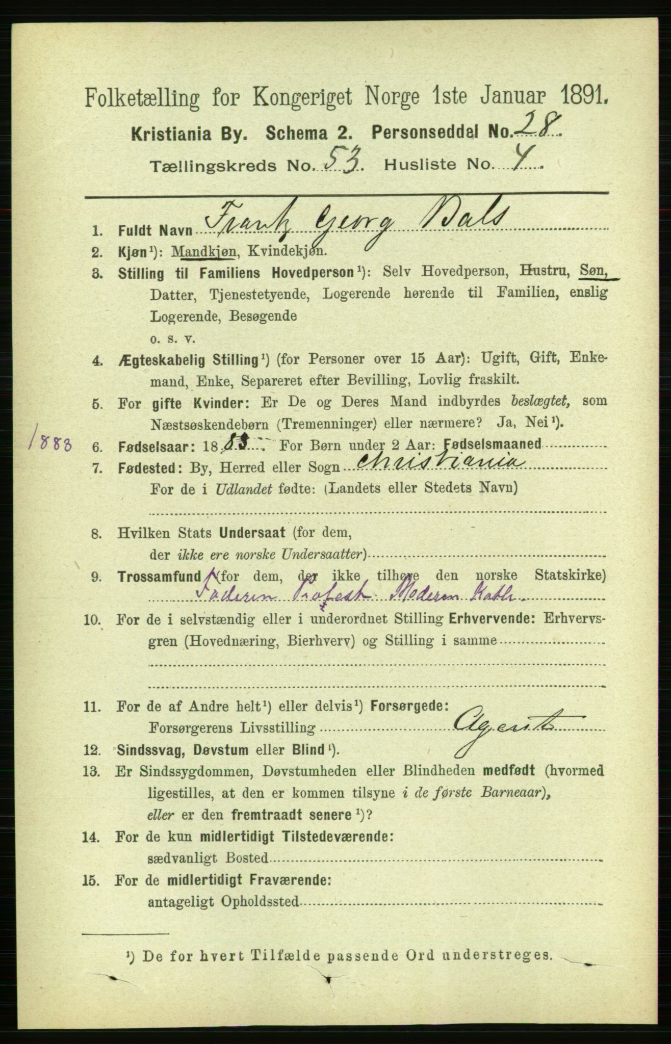 RA, 1891 census for 0301 Kristiania, 1891, p. 29911