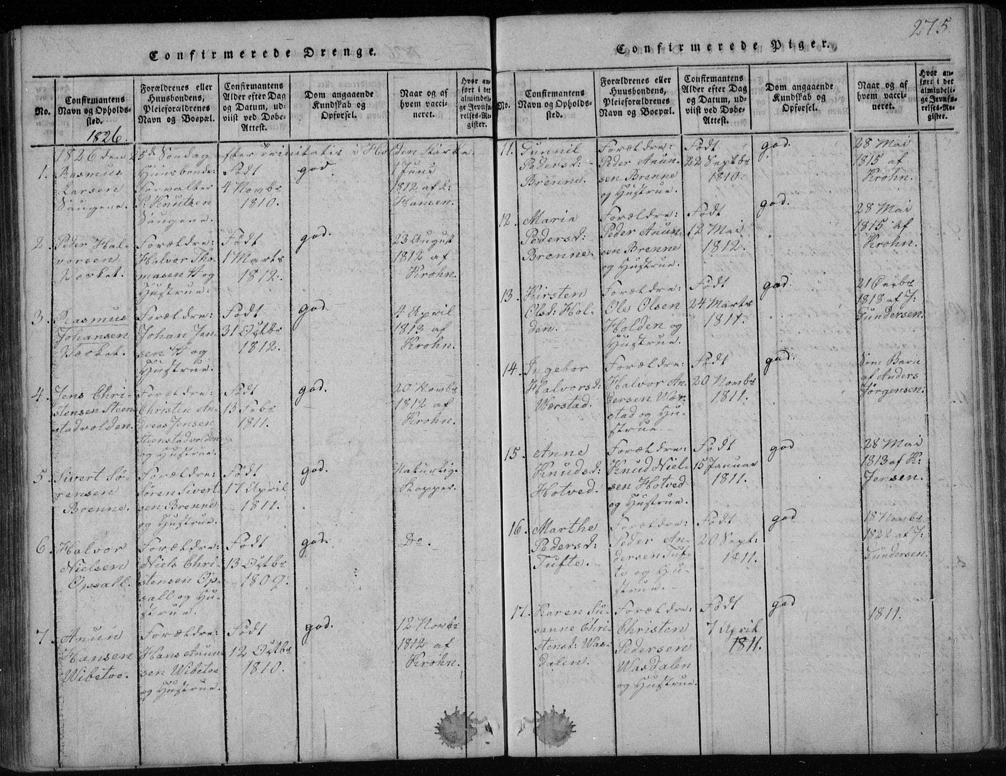 Holla kirkebøker, SAKO/A-272/F/Fa/L0003: Parish register (official) no. 3, 1815-1830, p. 275