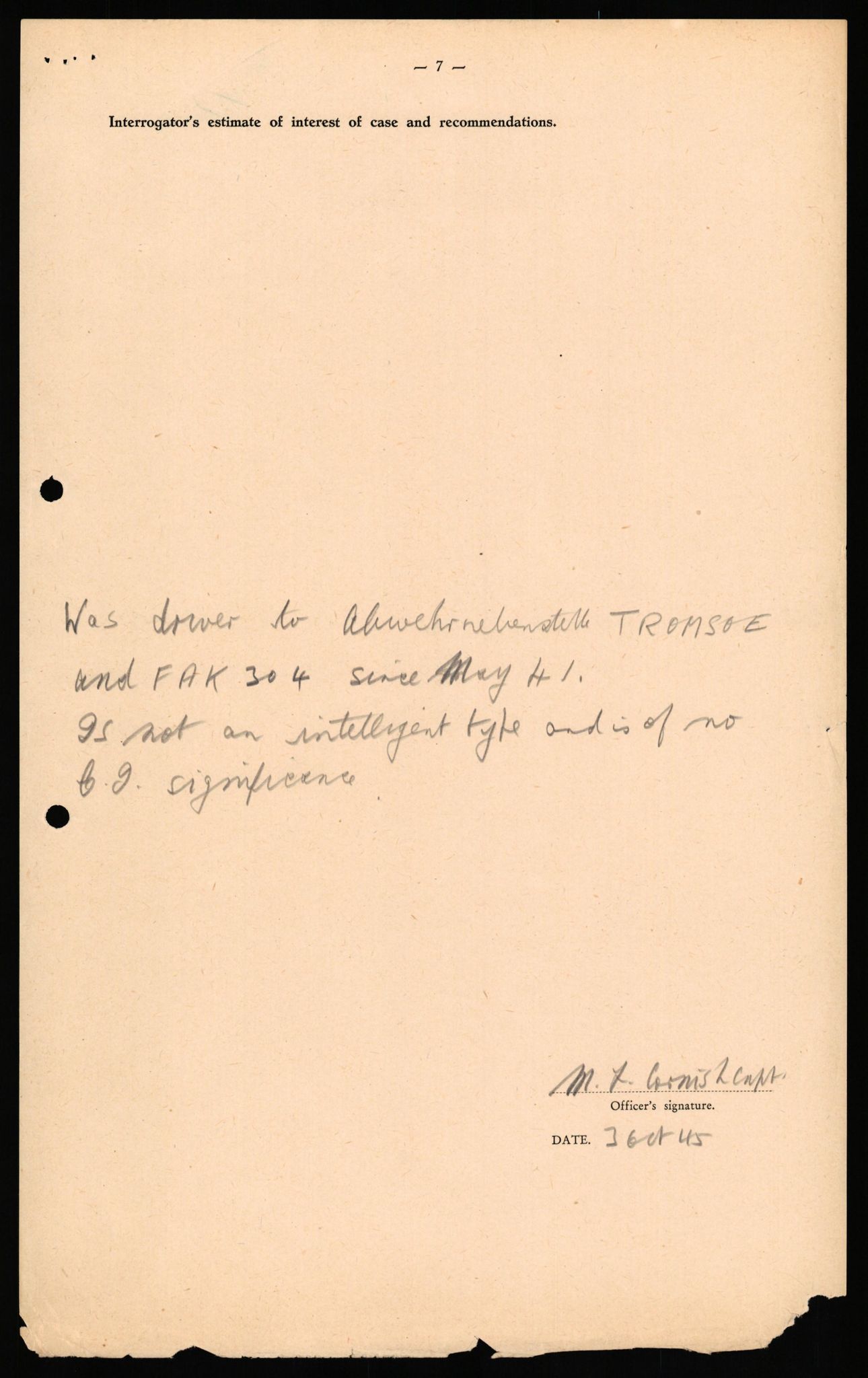 Forsvaret, Forsvarets overkommando II, AV/RA-RAFA-3915/D/Db/L0040: CI Questionaires. Tyske okkupasjonsstyrker i Norge. Østerrikere., 1945-1946, p. 277