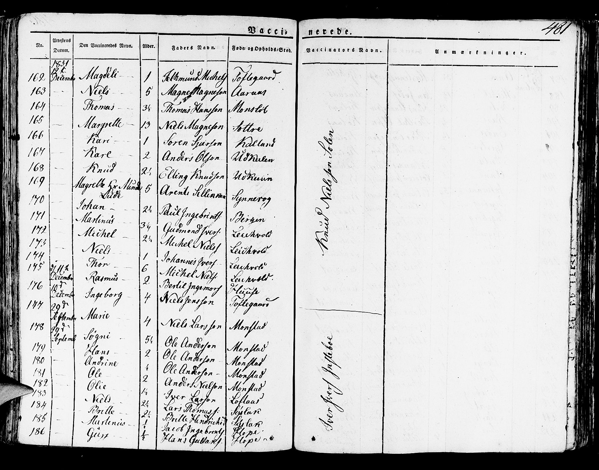 Lindås Sokneprestembete, SAB/A-76701/H/Haa: Parish register (official) no. A 8, 1823-1836, p. 481
