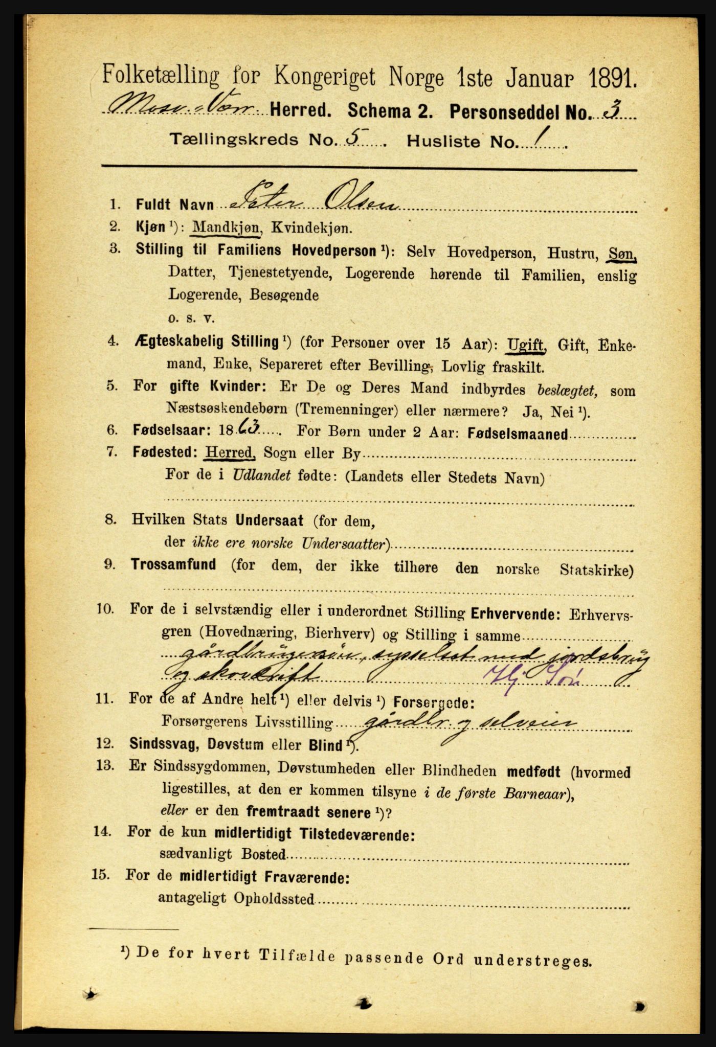 RA, 1891 census for 1723 Mosvik og Verran, 1891, p. 1961