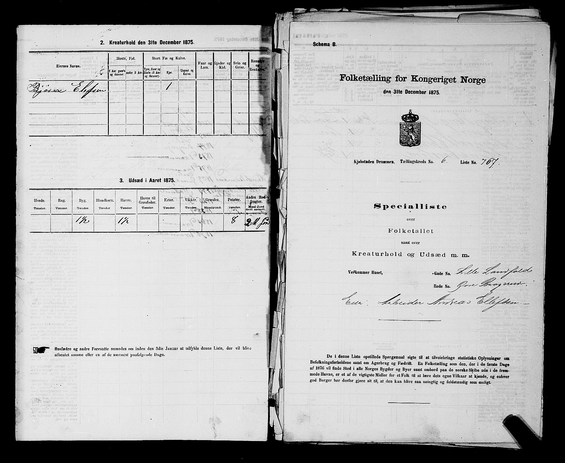 SAKO, 1875 census for 0602 Drammen, 1875, p. 525